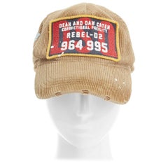 new DSQUARED2 D2 beige paint splattered logo badge distressed corduroy dad cap