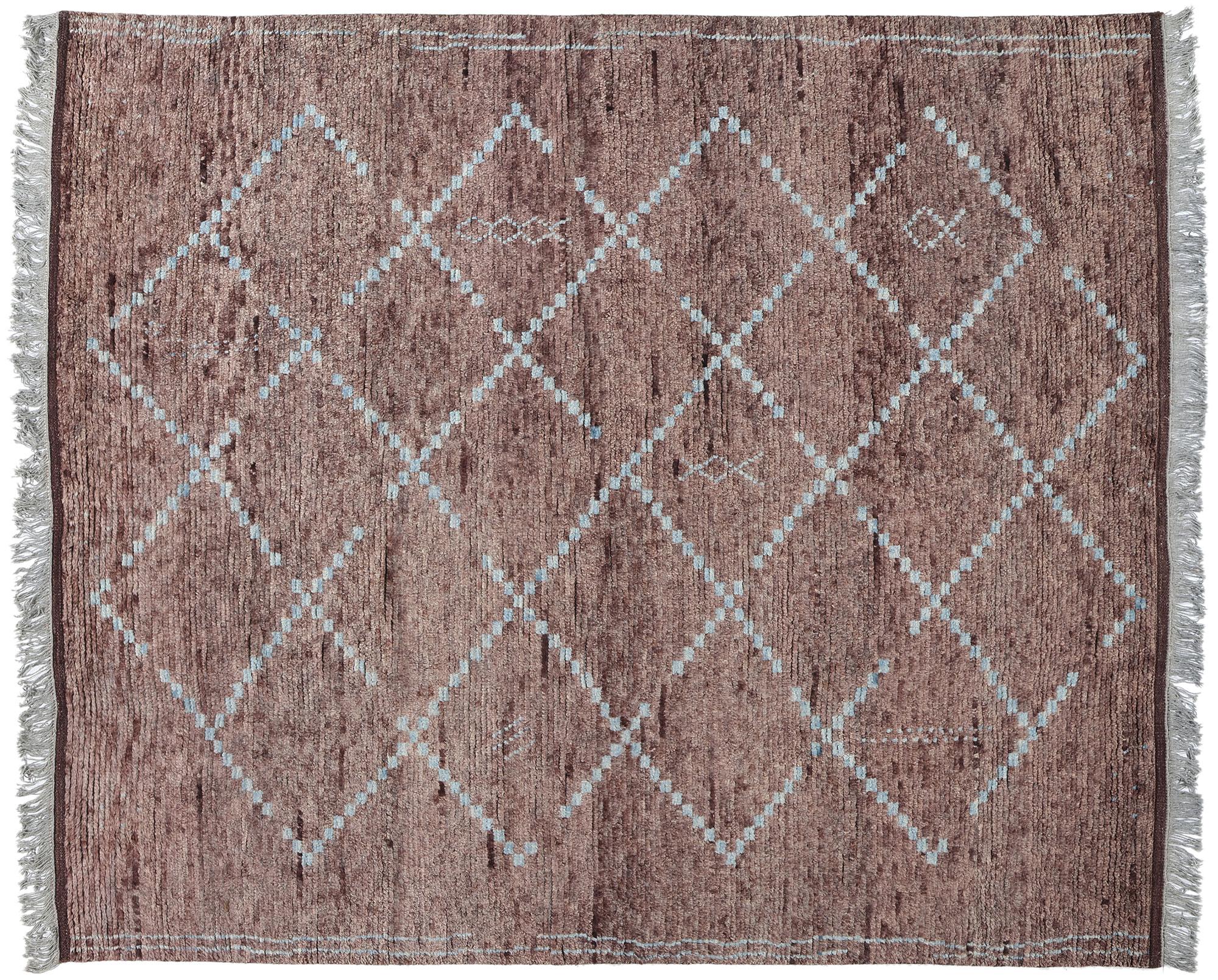 New Earth-Tone Aubergine Diamonds Contemporary Moroccan Area Rug For Sale 3