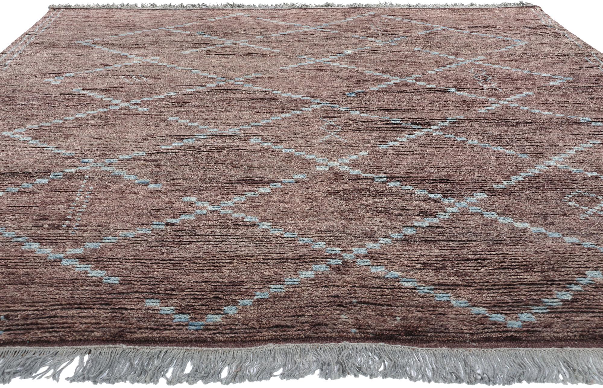 Bohemian New Earth-Tone Aubergine Diamonds Contemporary Moroccan Area Rug For Sale