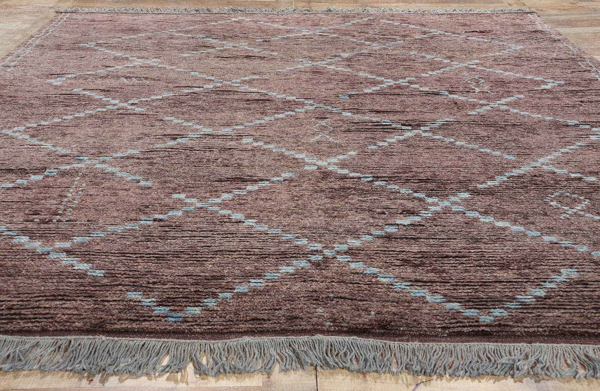 New Earth-Tone Aubergine Diamonds Contemporary Moroccan Area Rug For Sale 1