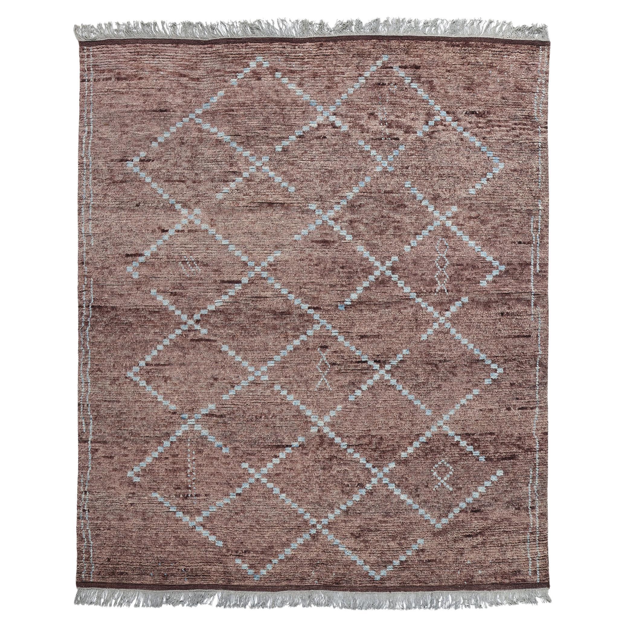 New Earth-Tone Aubergine Diamonds Contemporary Moroccan Area Rug