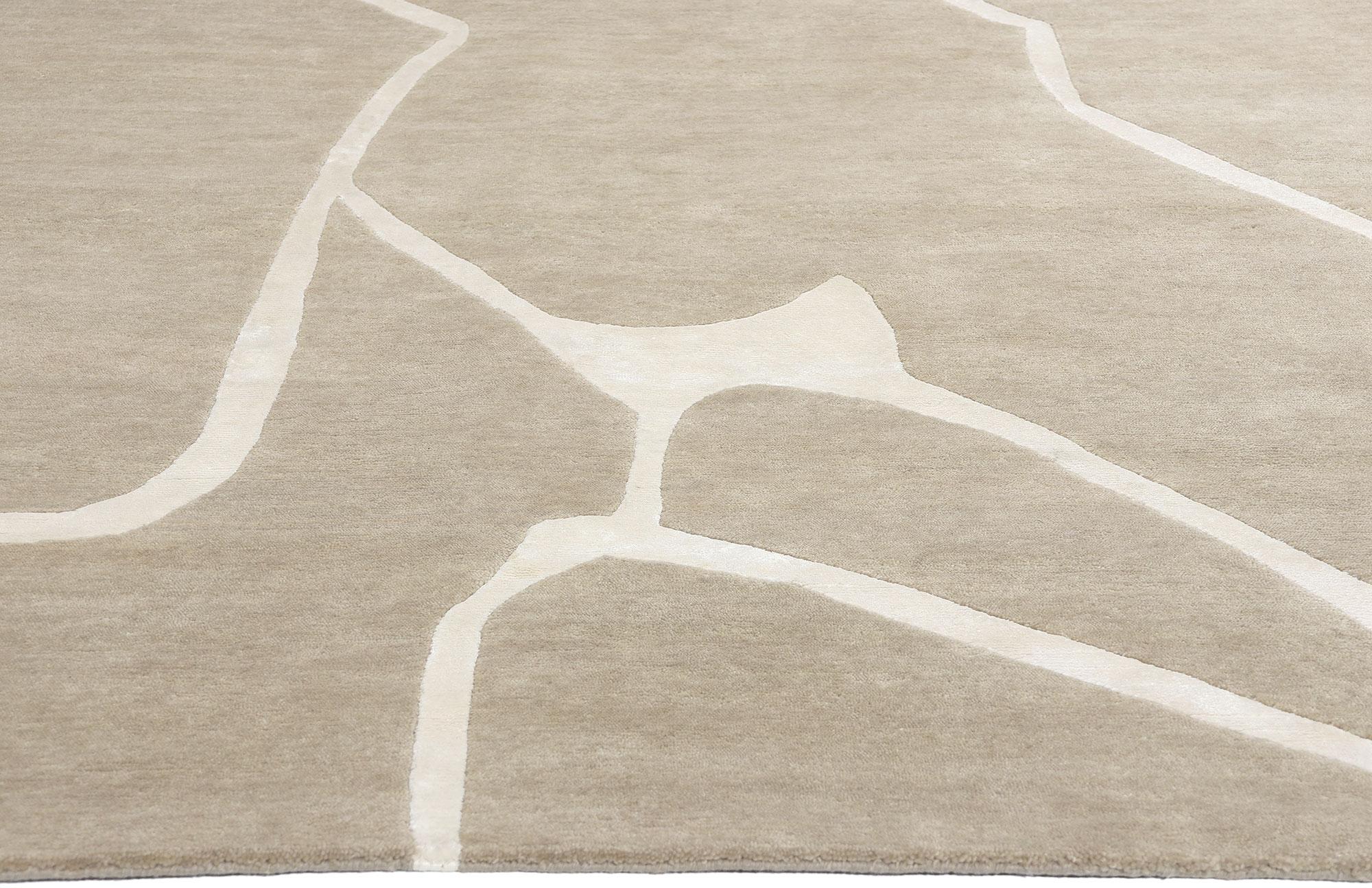 Indian New Contemporary Tranquil Taupe Biophilic Wool Carpet with Modernist Style For Sale