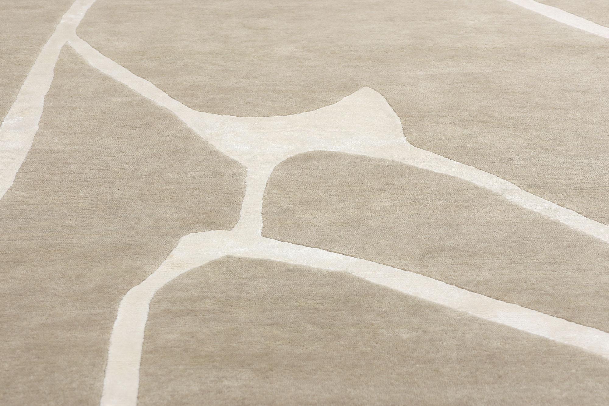 Hand-Knotted New Contemporary Tranquil Taupe Biophilic Wool Carpet with Modernist Style For Sale