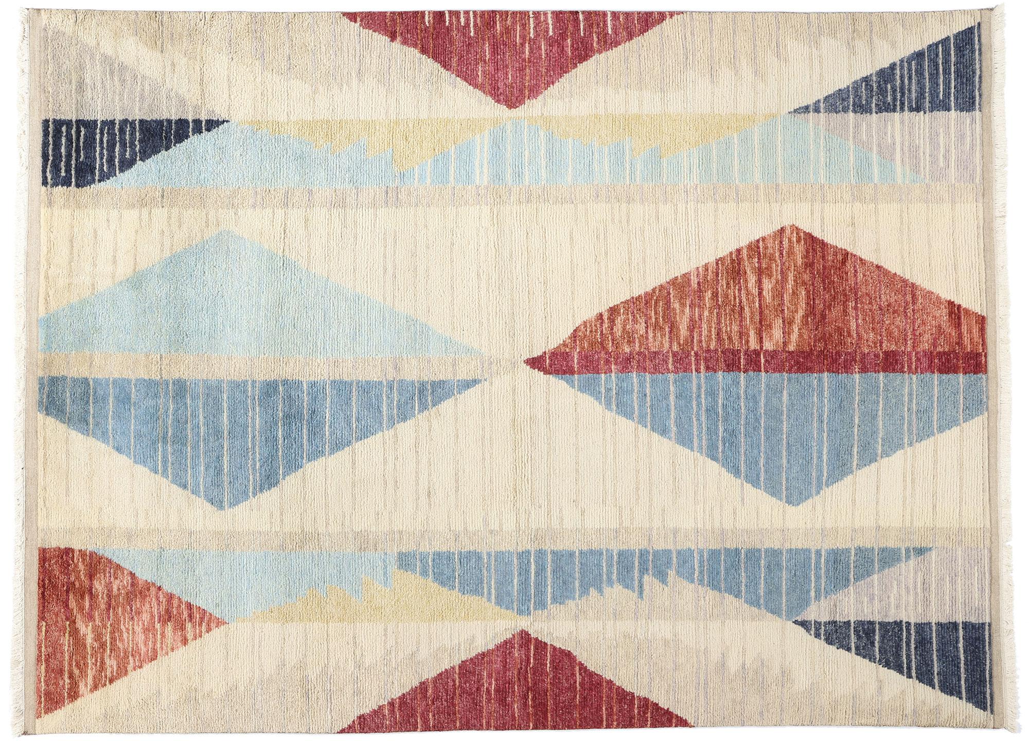 New Earth-Tone Contemporary Geometric Moroccan Rug For Sale 3