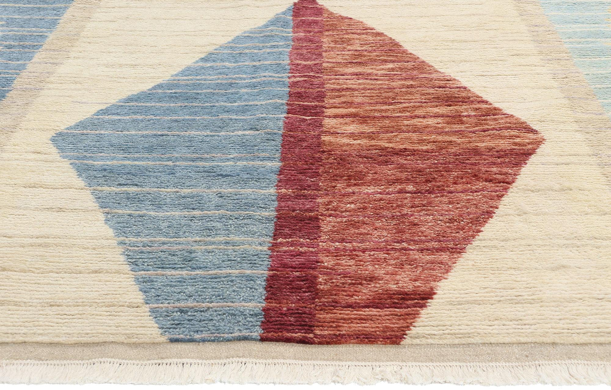Indian New Earth-Tone Contemporary Geometric Moroccan Rug For Sale