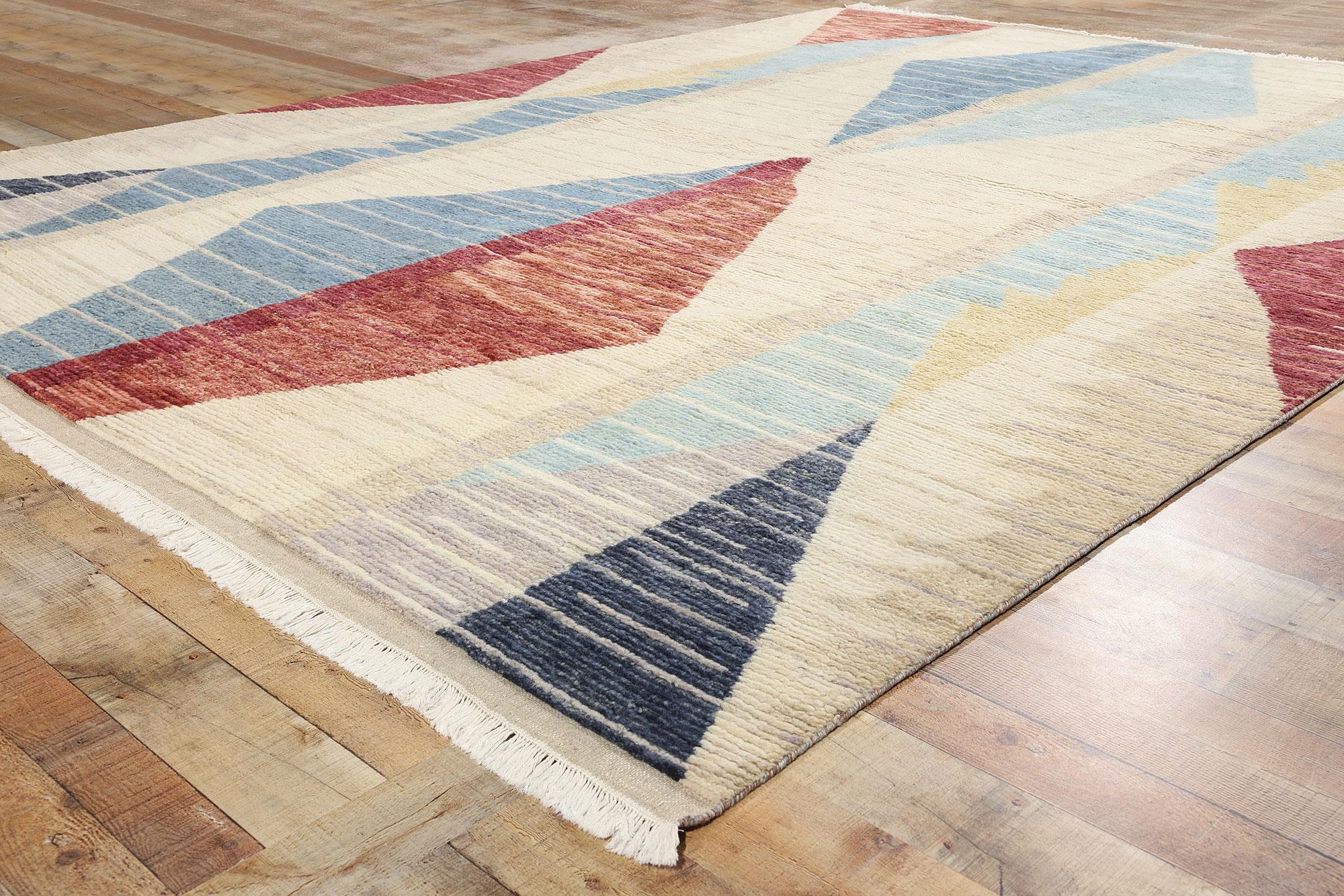 Wool New Earth-Tone Contemporary Geometric Moroccan Rug For Sale