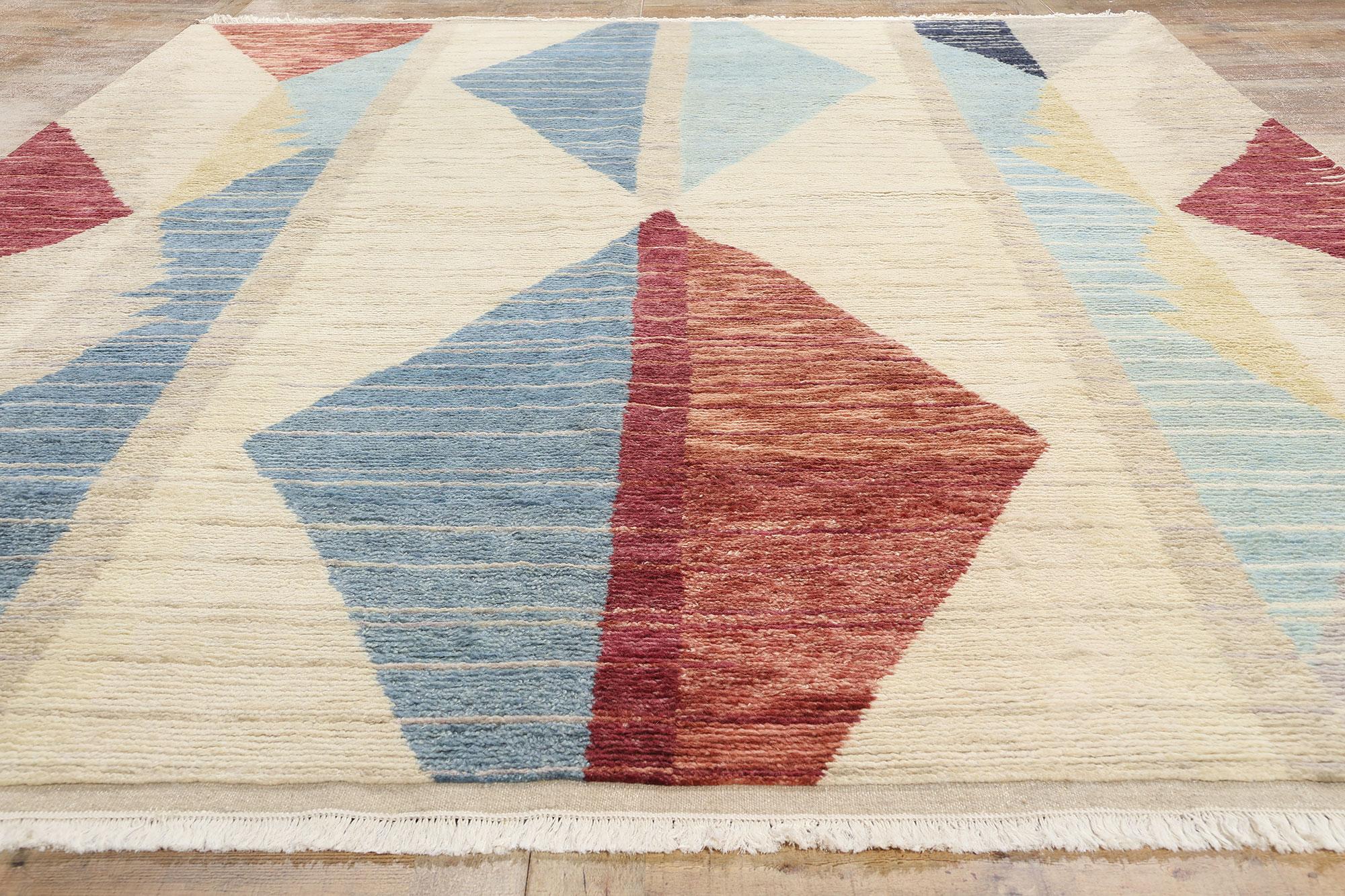 New Earth-Tone Contemporary Geometric Moroccan Rug For Sale 1