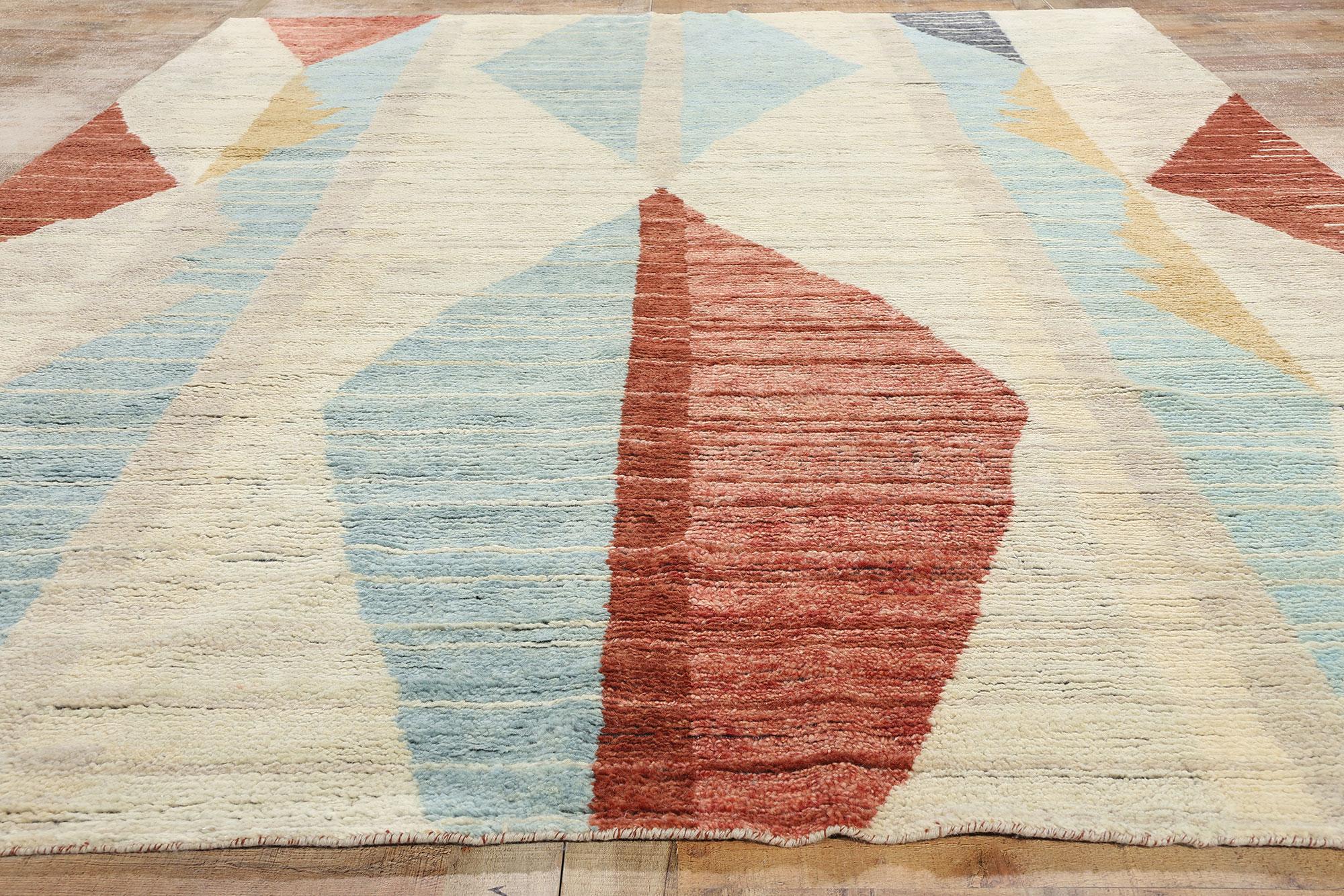 Neu Erdfarbener Contemporary Geometric Moroccan Rug, 09'01 x 12'00 (Wolle) im Angebot