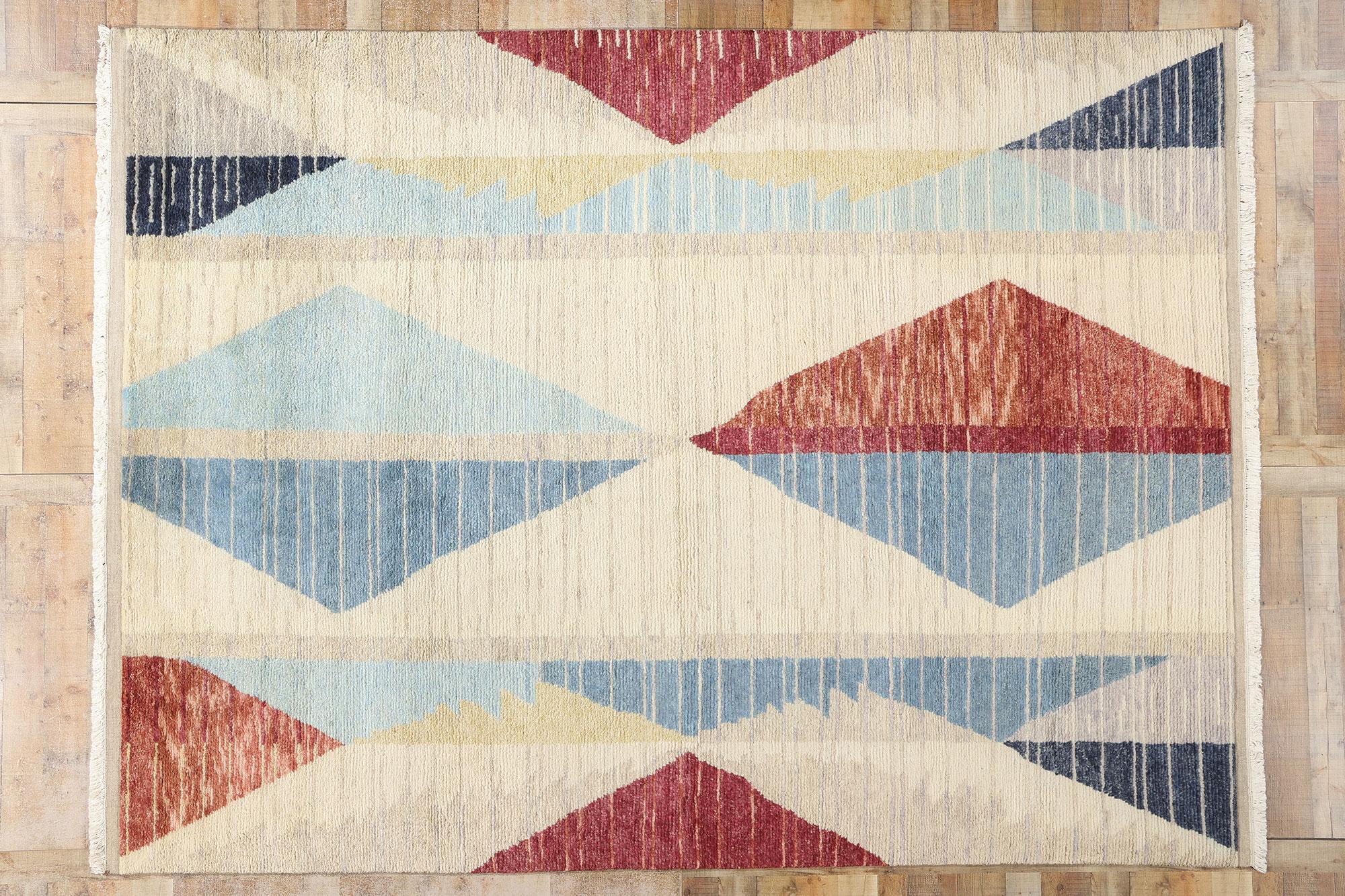 New Earth-Tone Contemporary Geometric Moroccan Rug For Sale 2