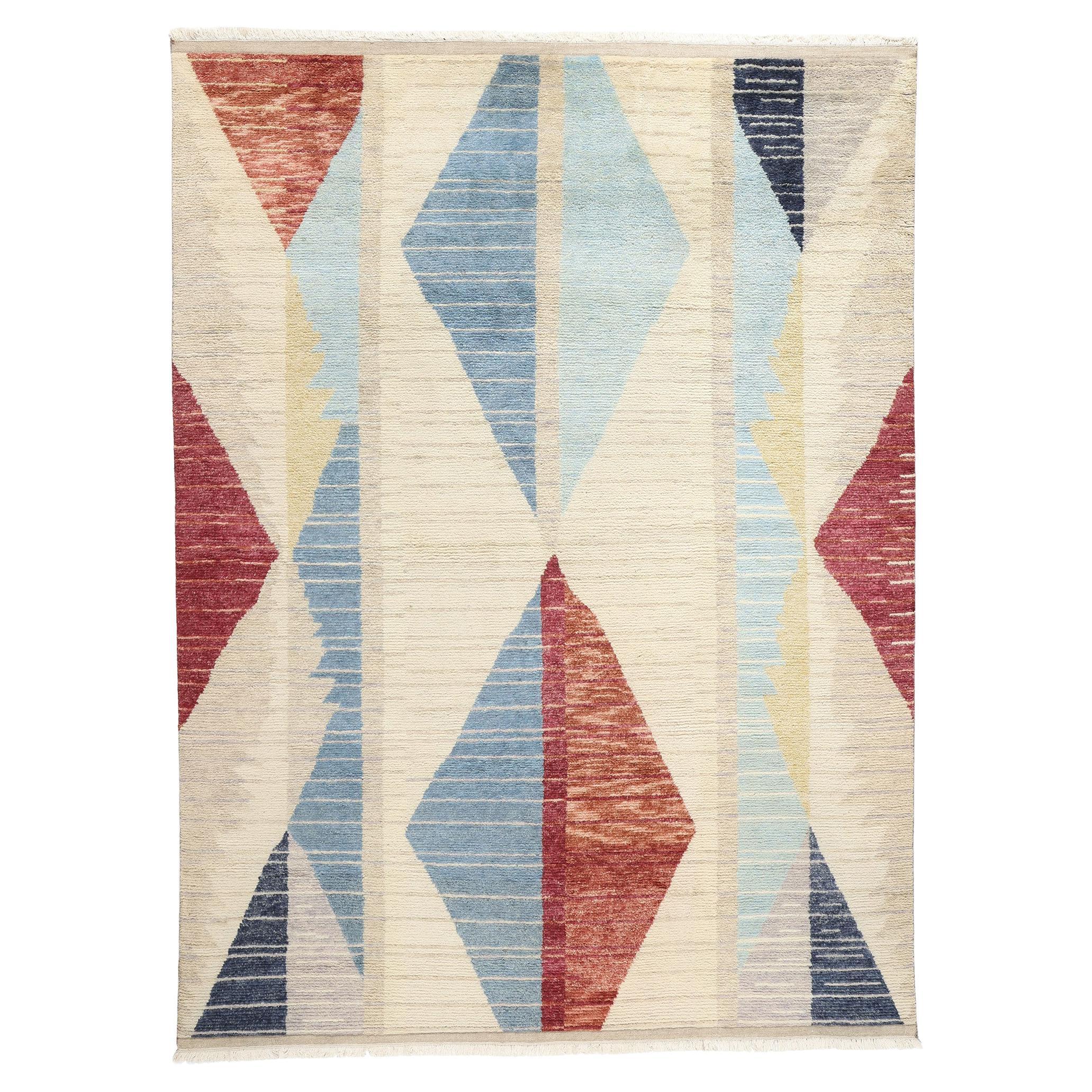 New Earth-Tone Contemporary Geometric Moroccan Rug