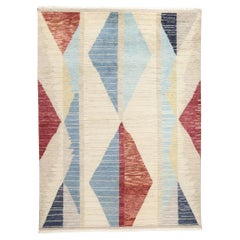 New Earth-Tone Contemporary Geometric Moroccan Rug