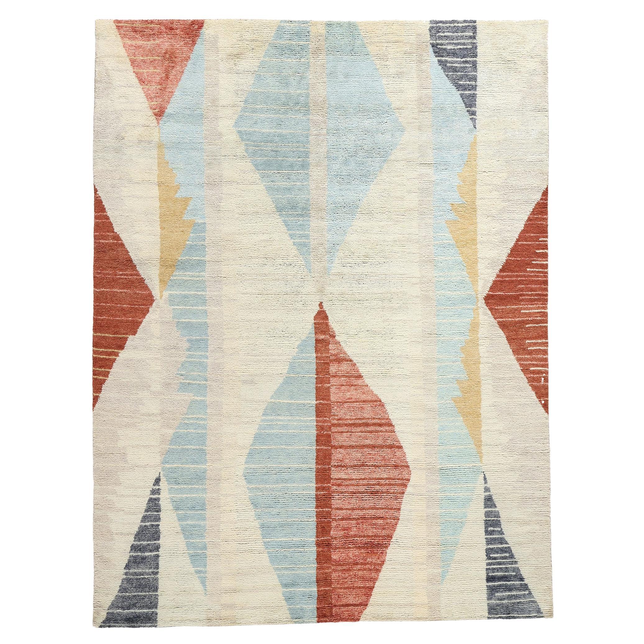 Neu Erdfarbener Contemporary Geometric Moroccan Rug, 09'01 x 12'00