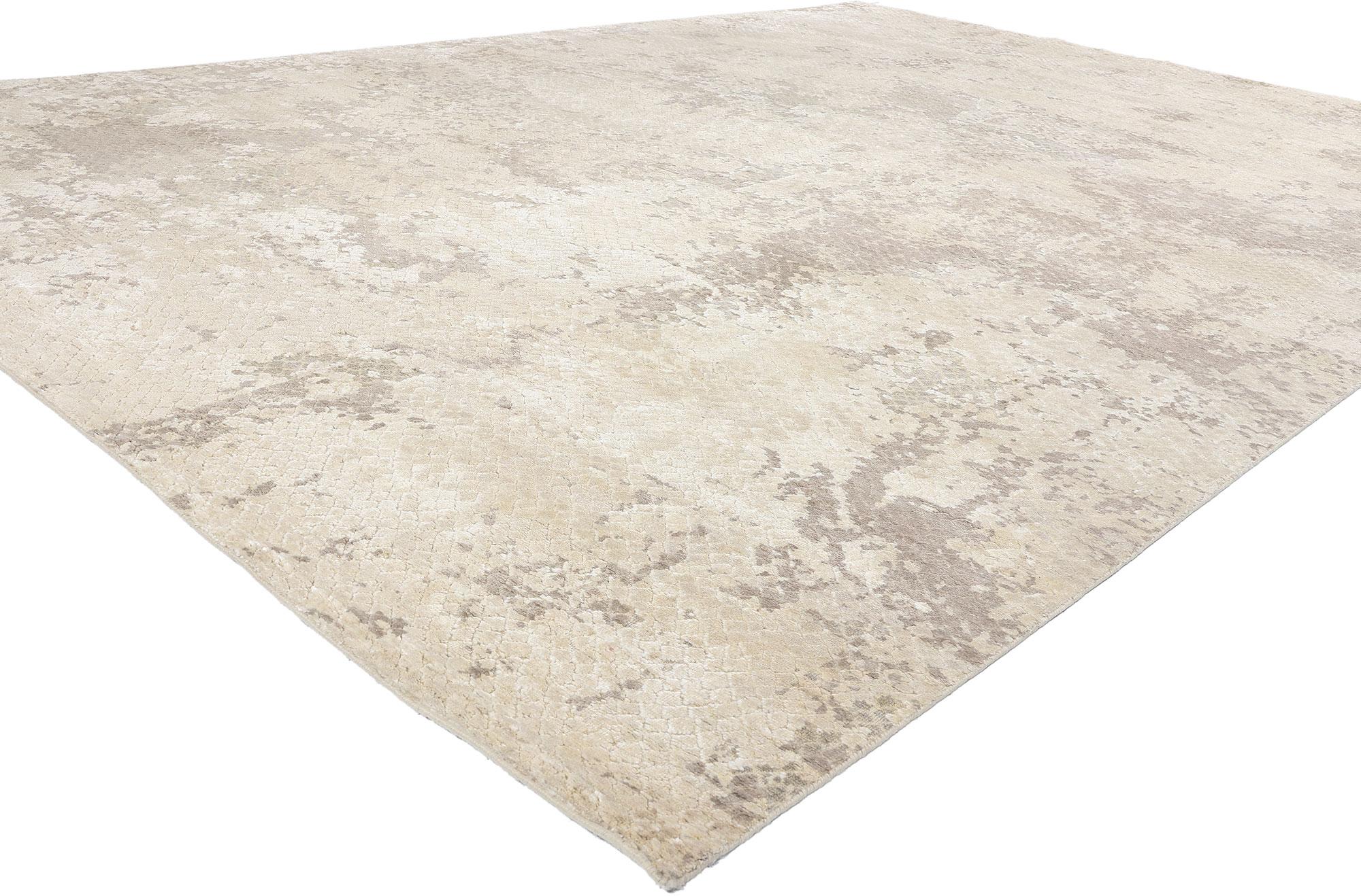 31053 Tapis contemporain à design biophilique abstrait, 09'10 x 13'10. Ce tapis abstrait contemporain en laine nouée à la main incarne l'essence du design biophilique, fusionnant harmonieusement l'art moderne et l'inspiration naturelle. Fabriqué