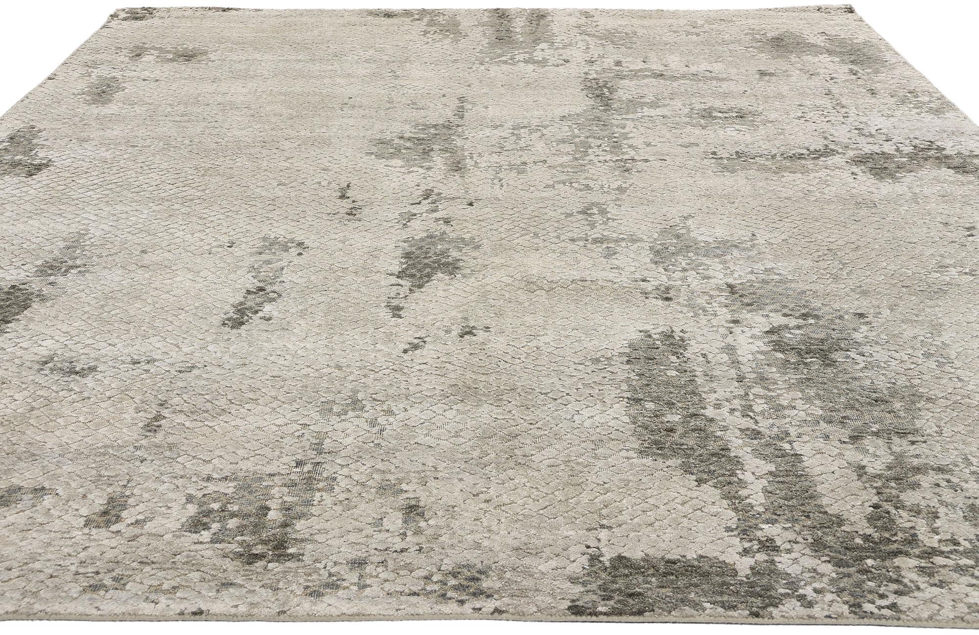 Indian New Earth-Tone Contemporary Organic Modern Biophilic Wool & Silk Area Rug For Sale