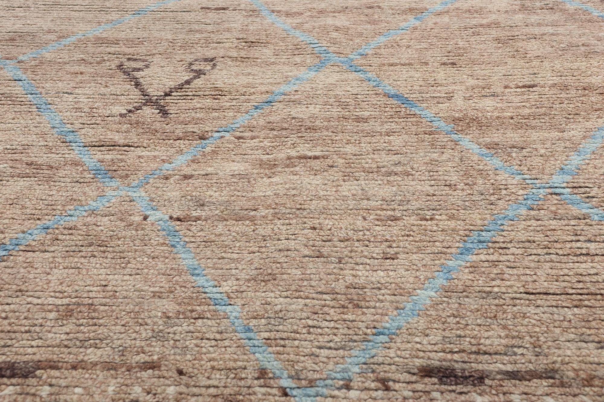 New Earth-Tone Diamonds Contemporary Moroccan Area Rug (Handgeknüpft) im Angebot
