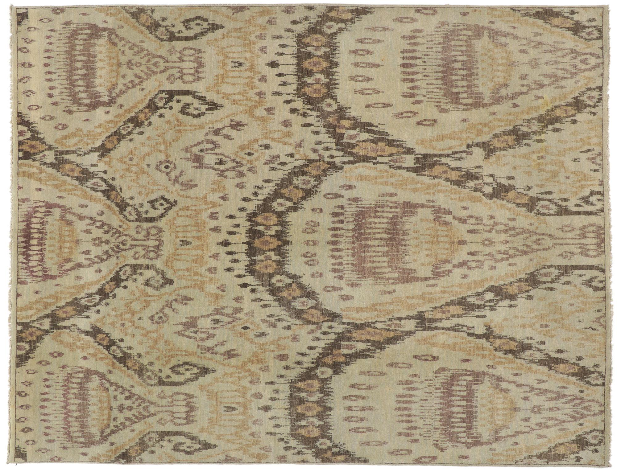 Wool New Earth-Tone Ikat Rug with Modern Style For Sale