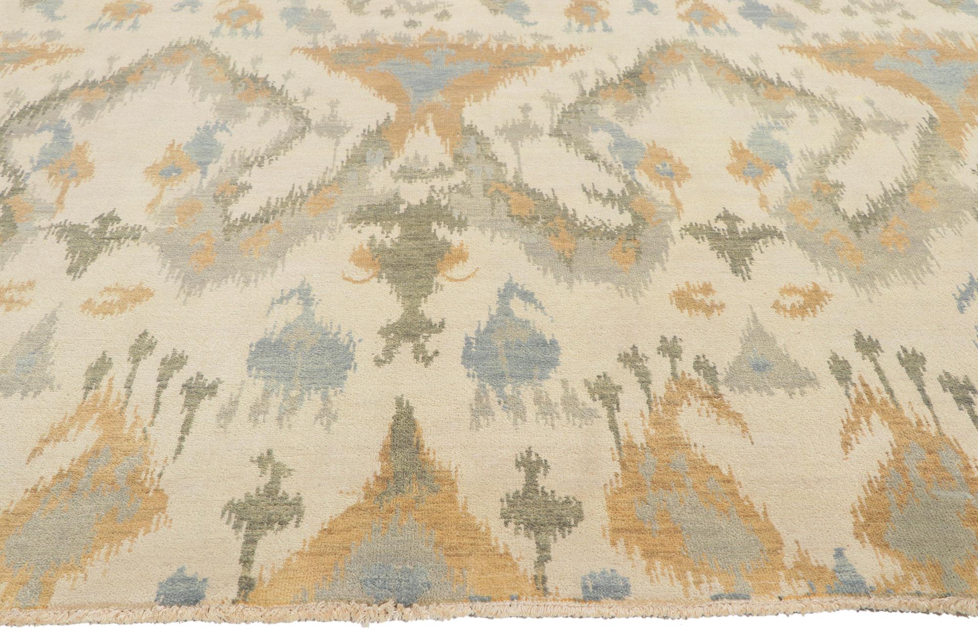 Indian New Earth-Tone Ikat Rug with Modern Style For Sale