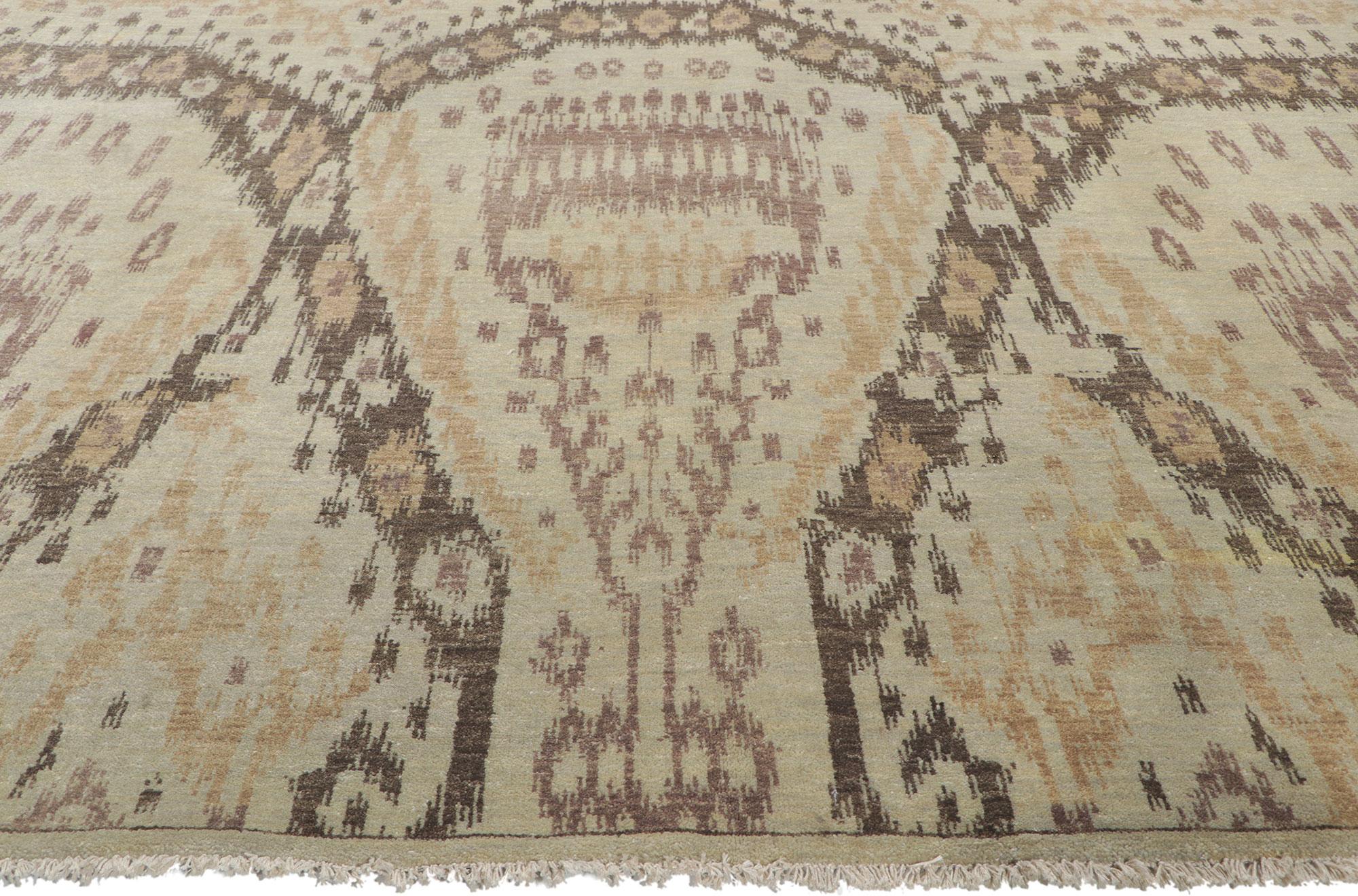 Neuer erdfarbener Ikat-Teppich im modernen Stil (Indisch) im Angebot