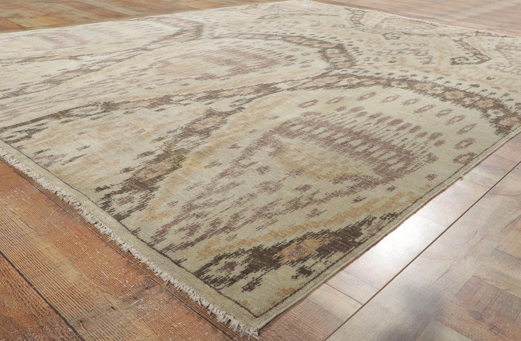 Hand-Knotted New Earth-Tone Ikat Rug with Modern Style For Sale