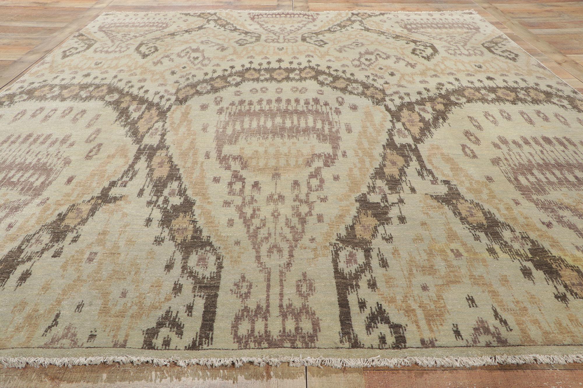 Neuer erdfarbener Ikat-Teppich im modernen Stil (Wolle) im Angebot