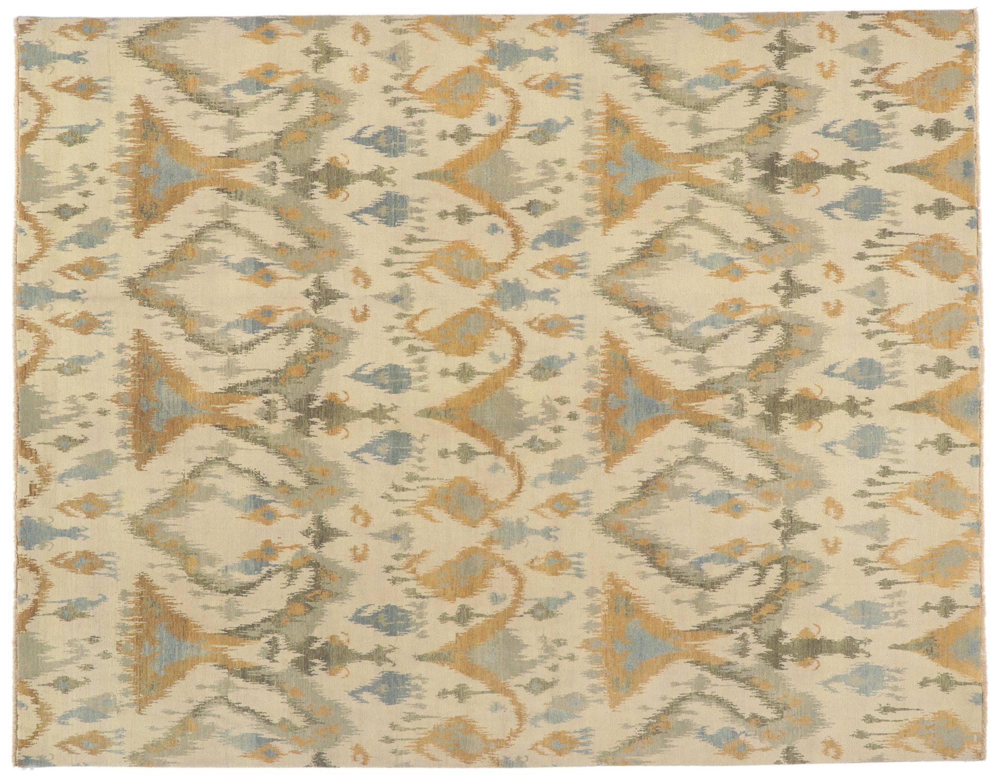 New Earth-Tone Ikat Rug with Modern Style For Sale 1