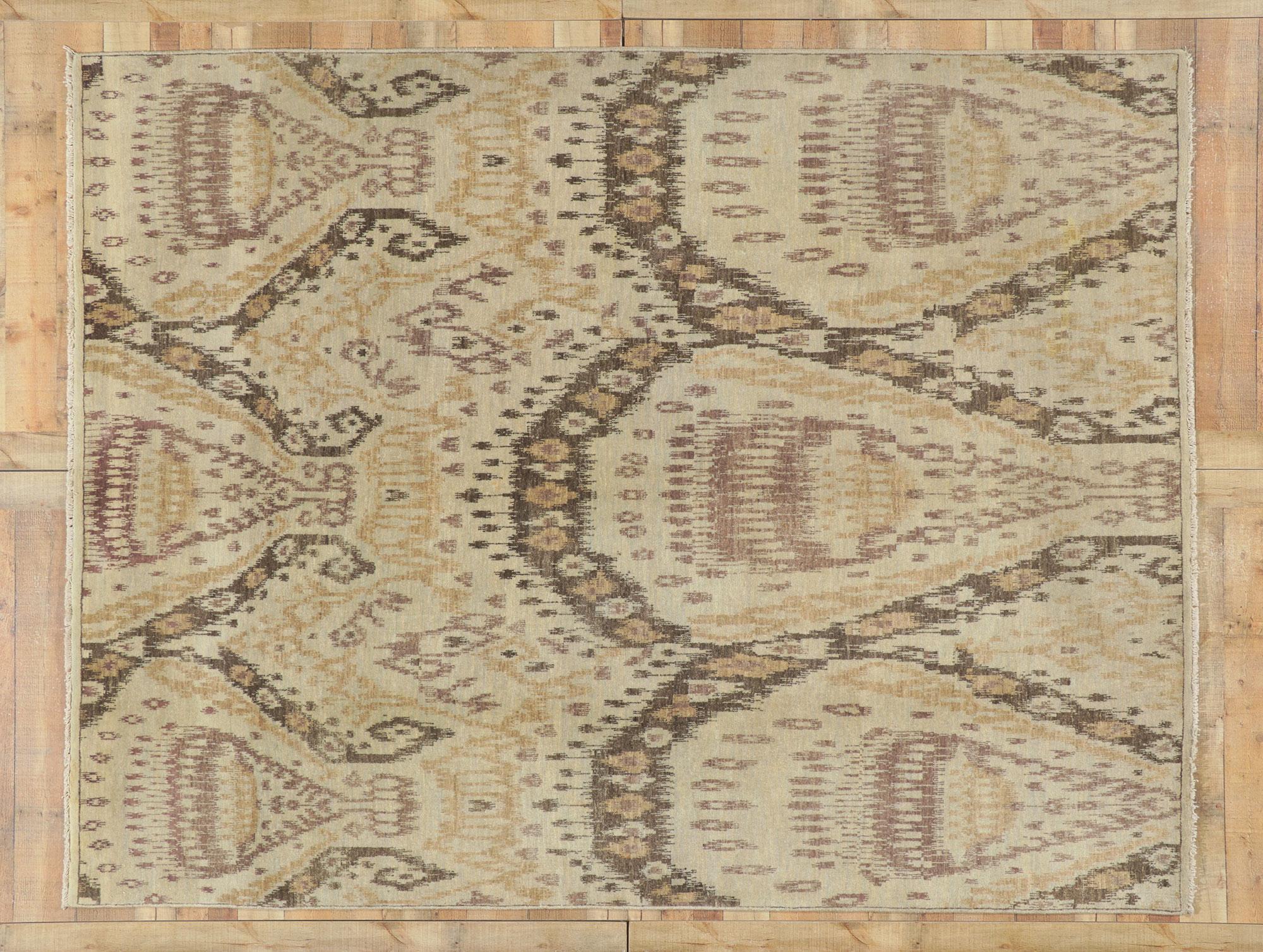 Contemporary New Earth-Tone Ikat Rug with Modern Style For Sale