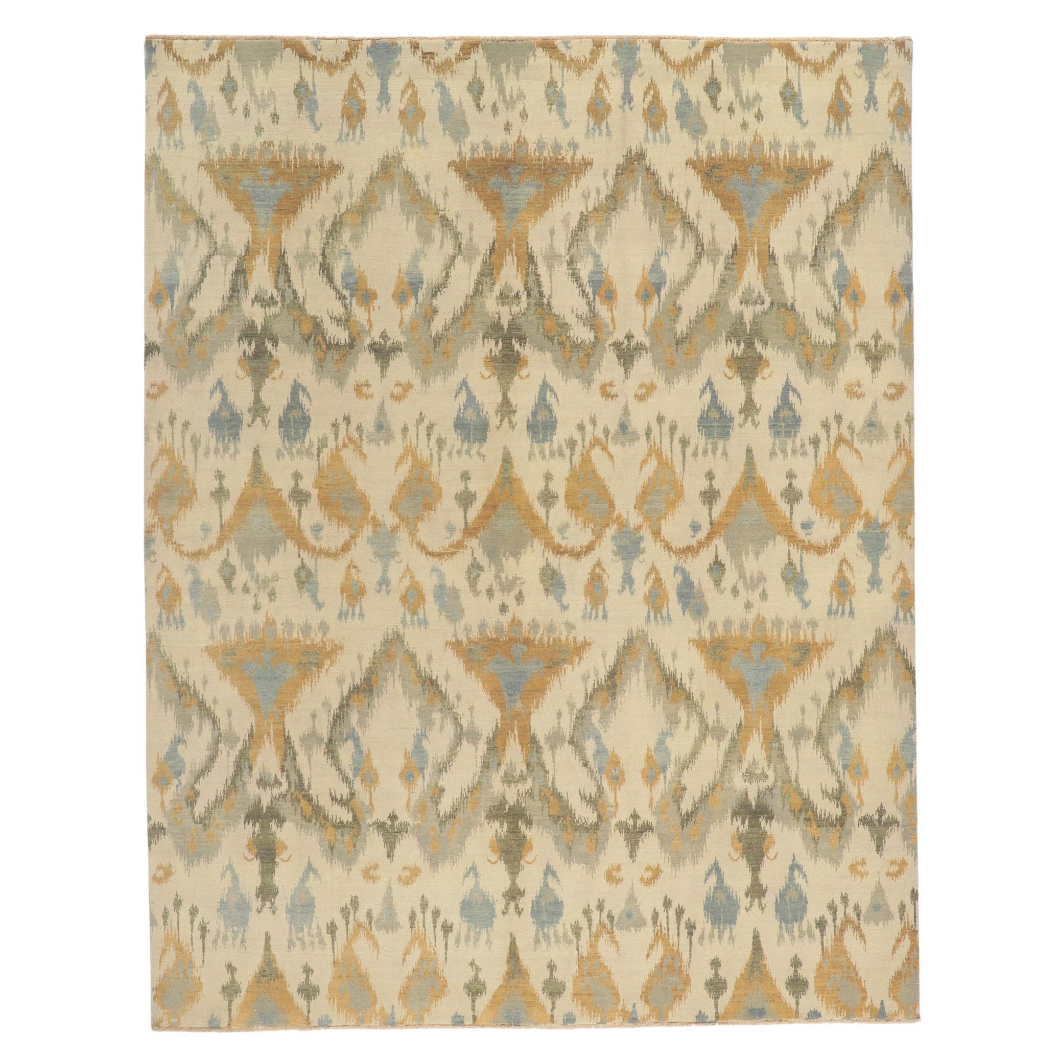 New Earth-Tone Ikat Rug with Modern Style For Sale