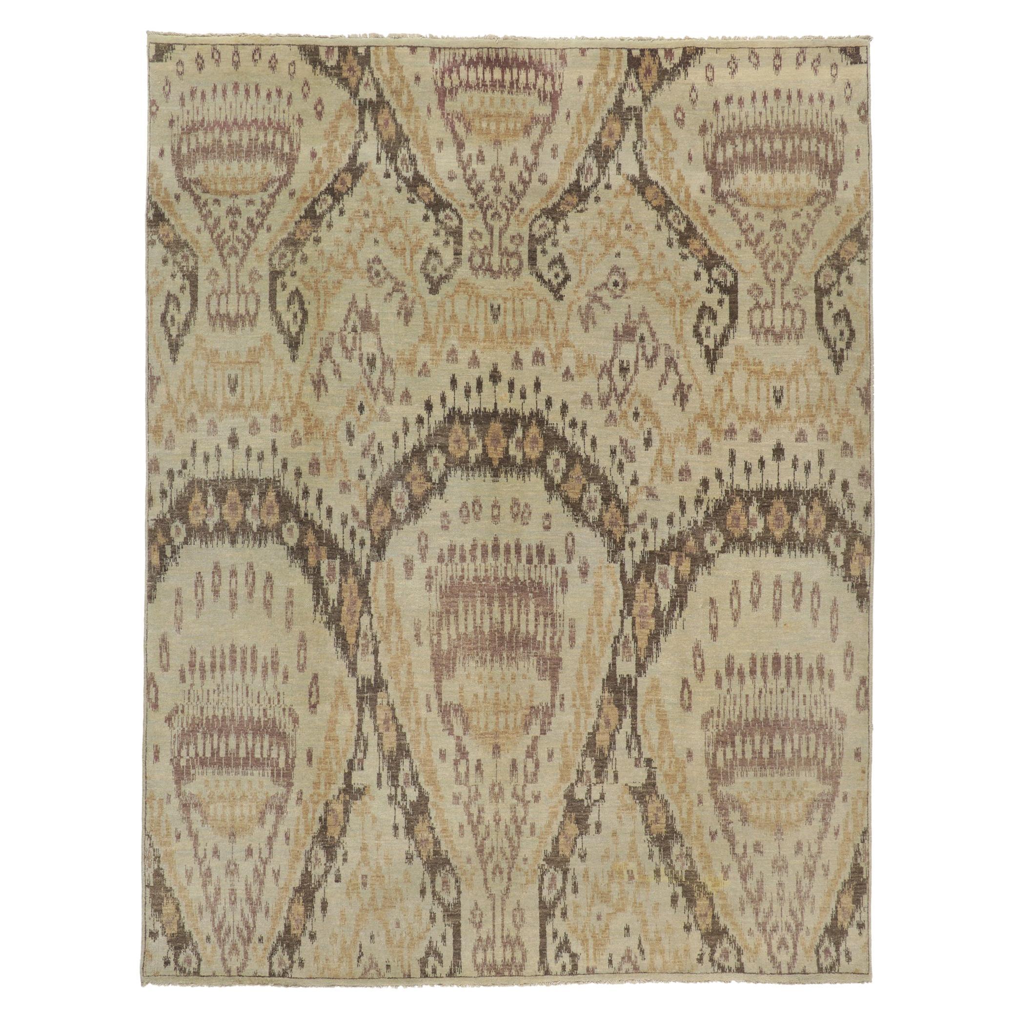 New Earth-Tone Ikat Rug with Modern Style