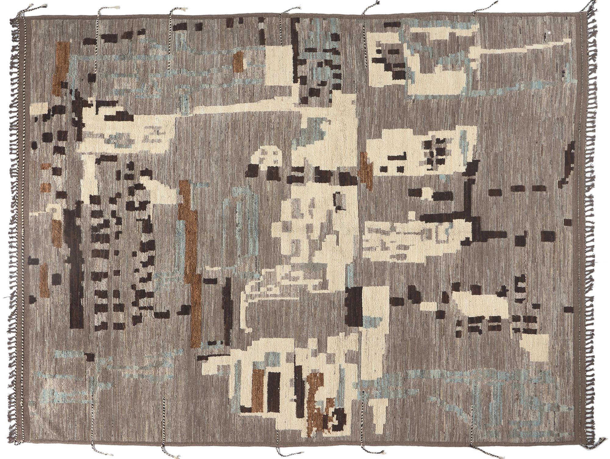 New Earth-Tone Modern Moroccan High-Low Rug Inspired by Nature, Biophilic Design 2