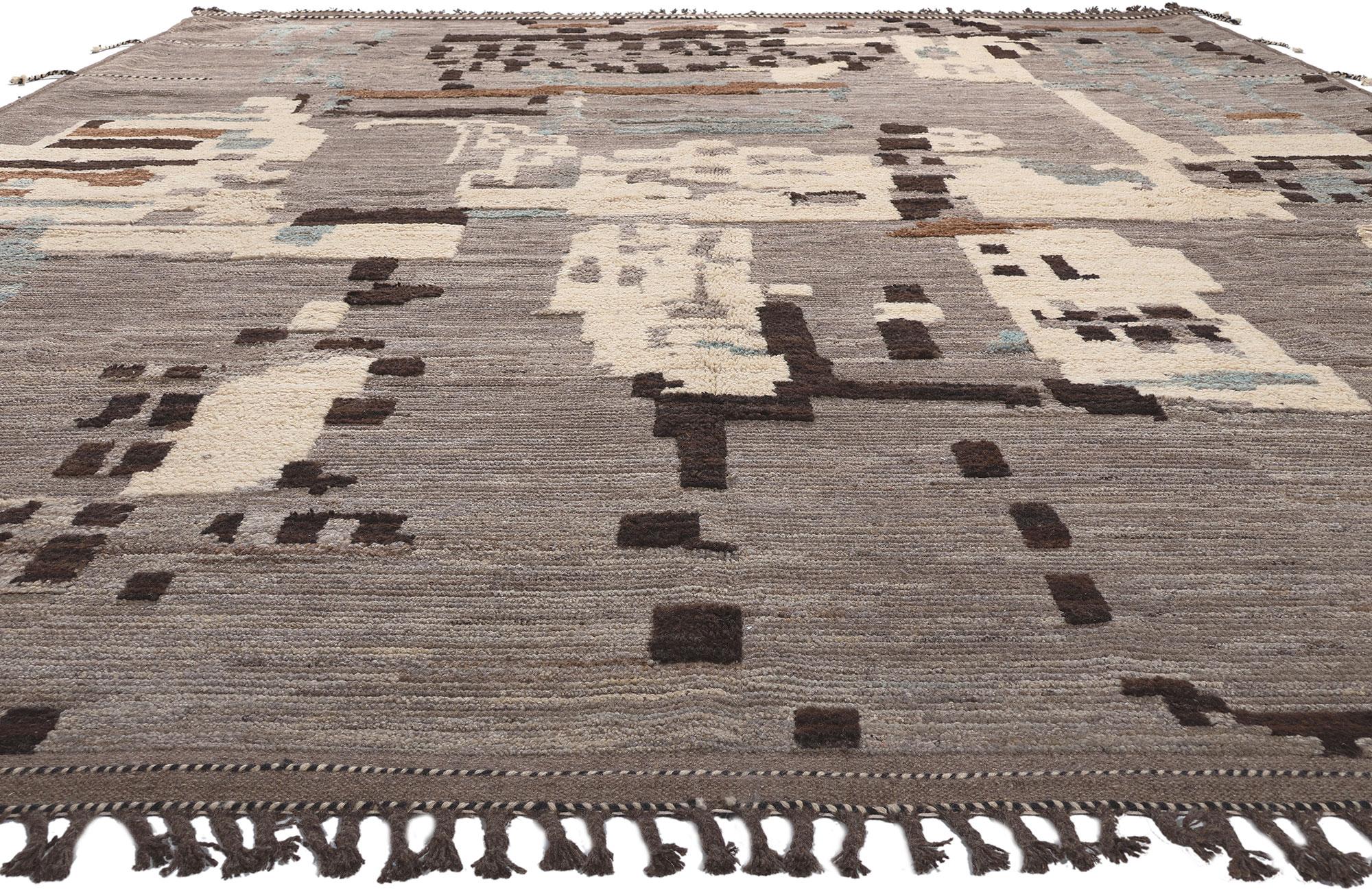 Organic Modern New Earth-Tone Modern Moroccan High-Low Rug Inspired by Nature, Biophilic Design