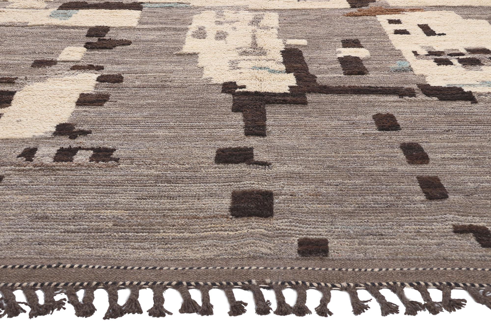 Pakistani New Earth-Tone Modern Moroccan High-Low Rug Inspired by Nature, Biophilic Design