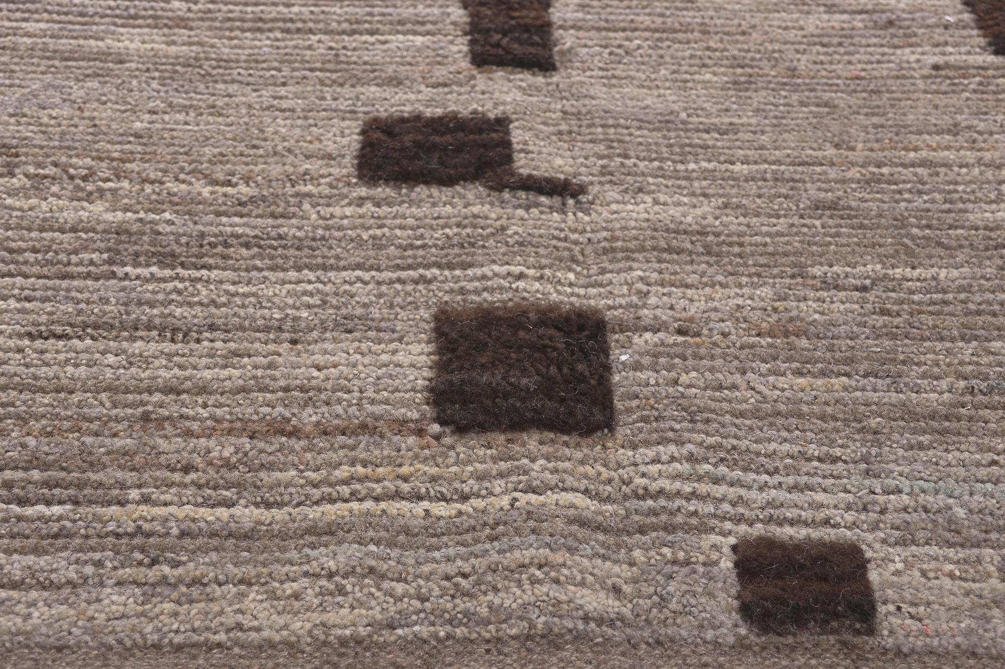 Hand-Knotted New Earth-Tone Modern Moroccan High-Low Rug Inspired by Nature, Biophilic Design