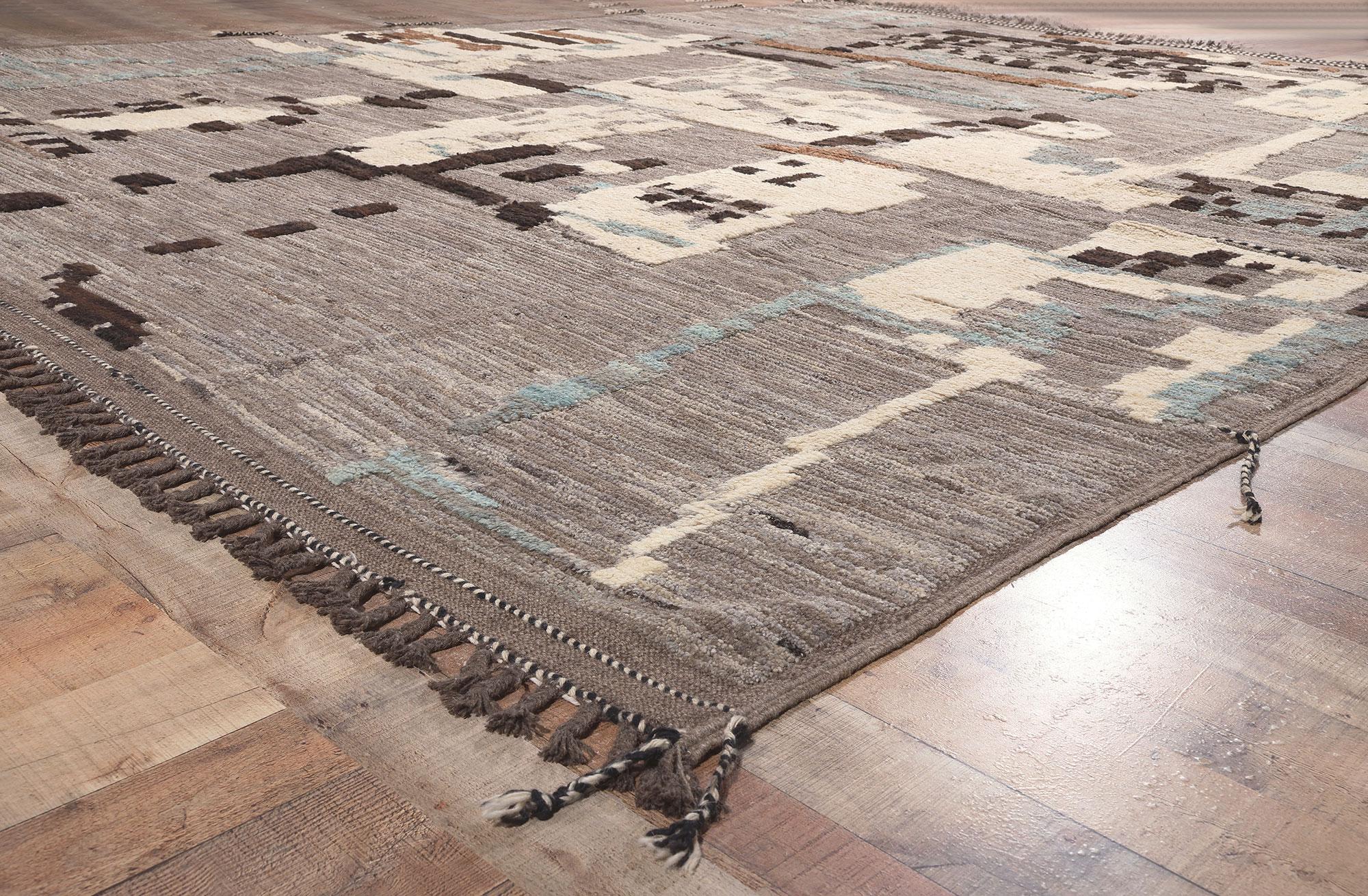 Contemporary New Earth-Tone Modern Moroccan High-Low Rug Inspired by Nature, Biophilic Design
