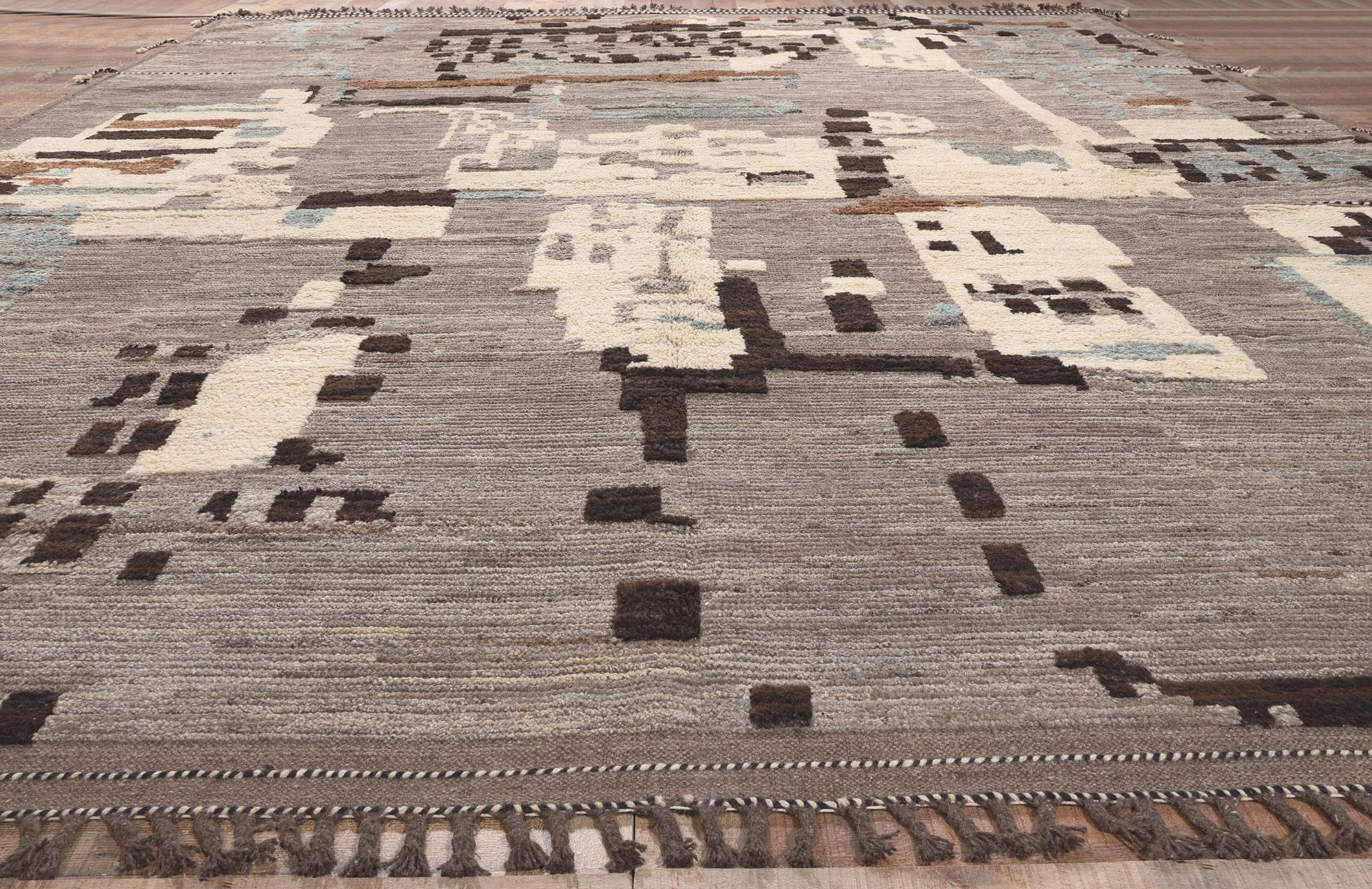 Wool New Earth-Tone Modern Moroccan High-Low Rug Inspired by Nature, Biophilic Design