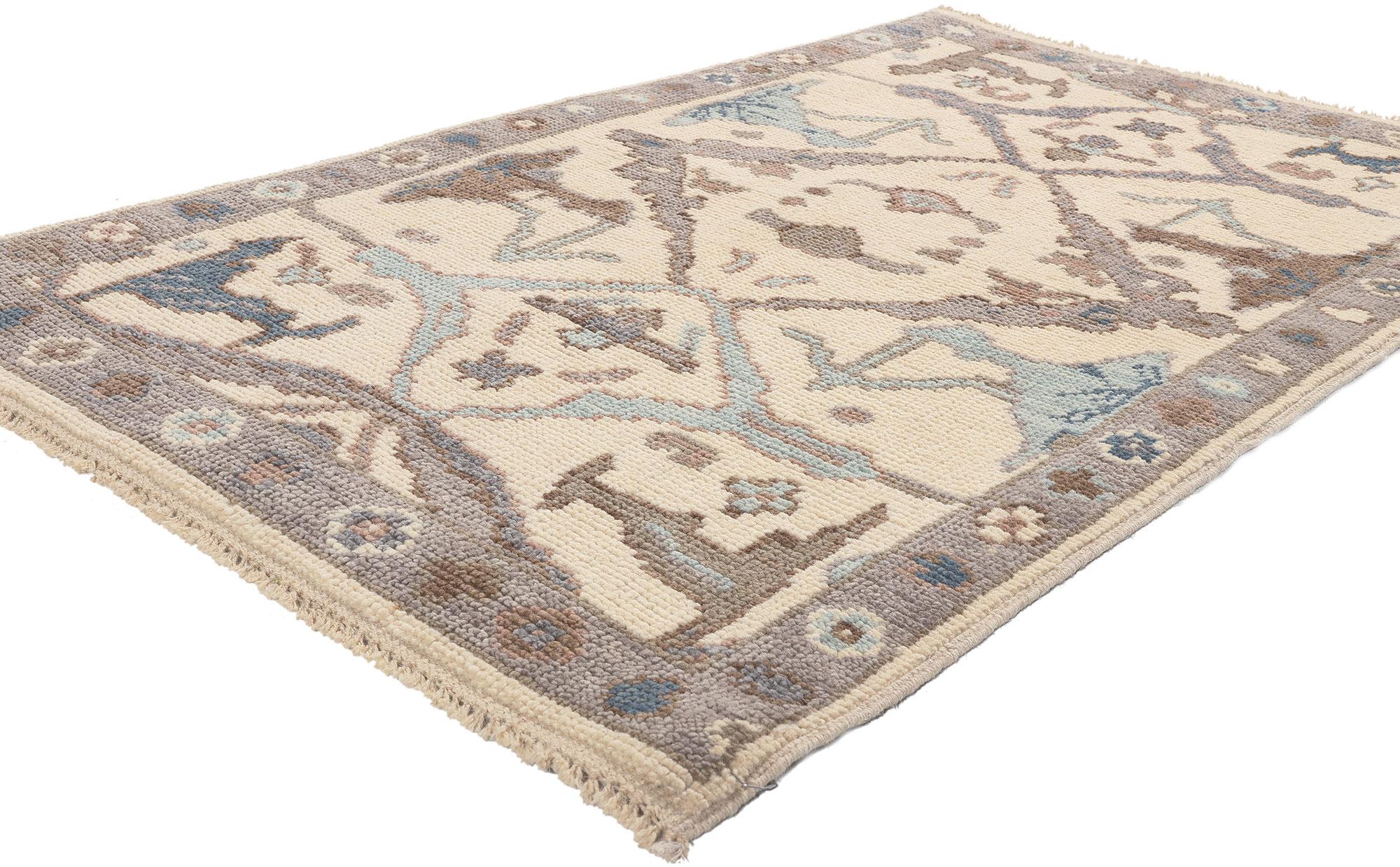 80998 Modern Earthy Oushak Rug, 03'05 x 05'0. 
Emanating timeless style with incredible detail and texture, this hand knotted wool modern Oushak rug is the answer to upscale design furnishings, whether generously or gingerly appointed. The