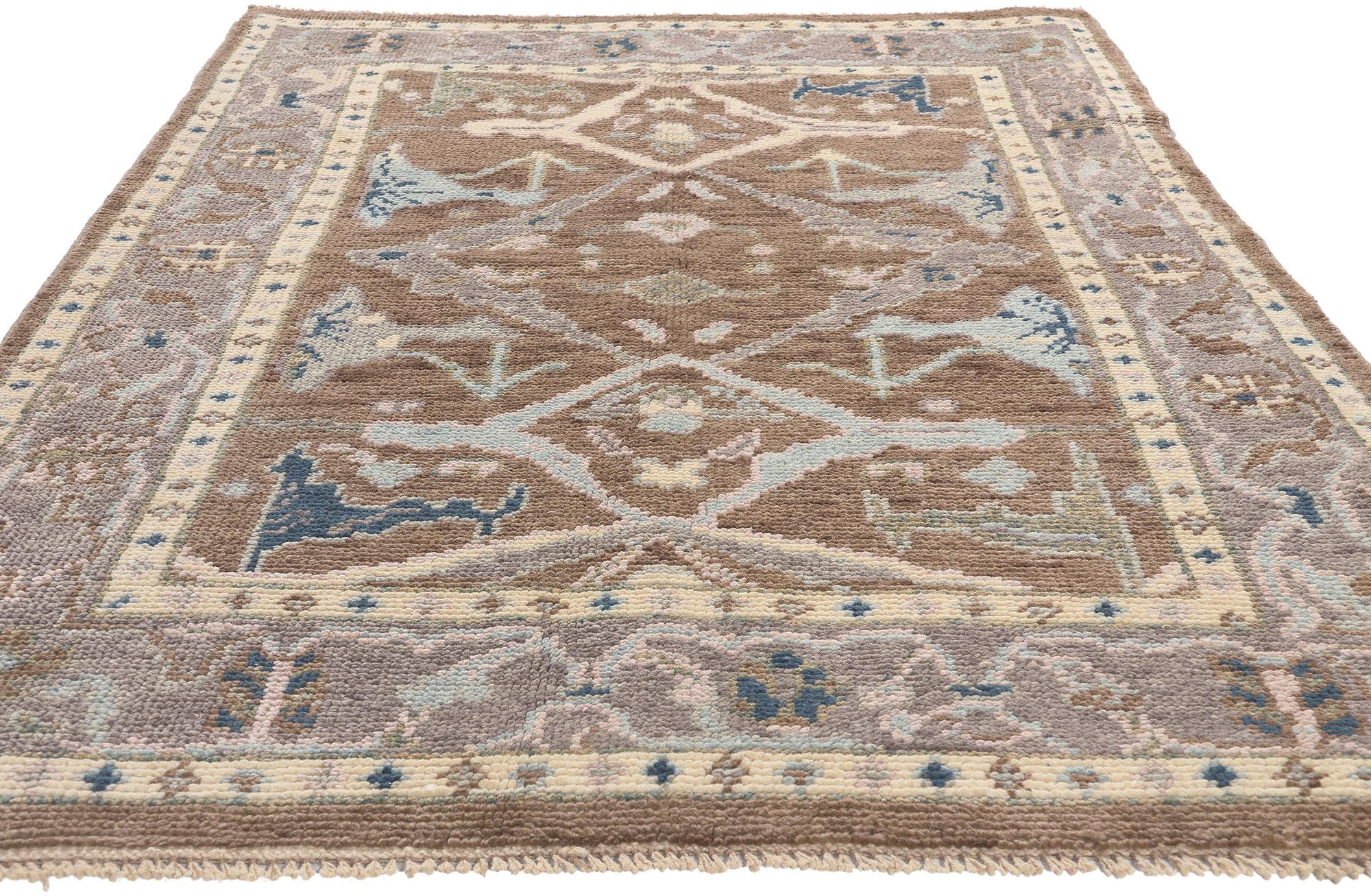 Pakistani New Earth-Tone Modern Oushak Rug, Effortlessly Chic and Versatile For Sale
