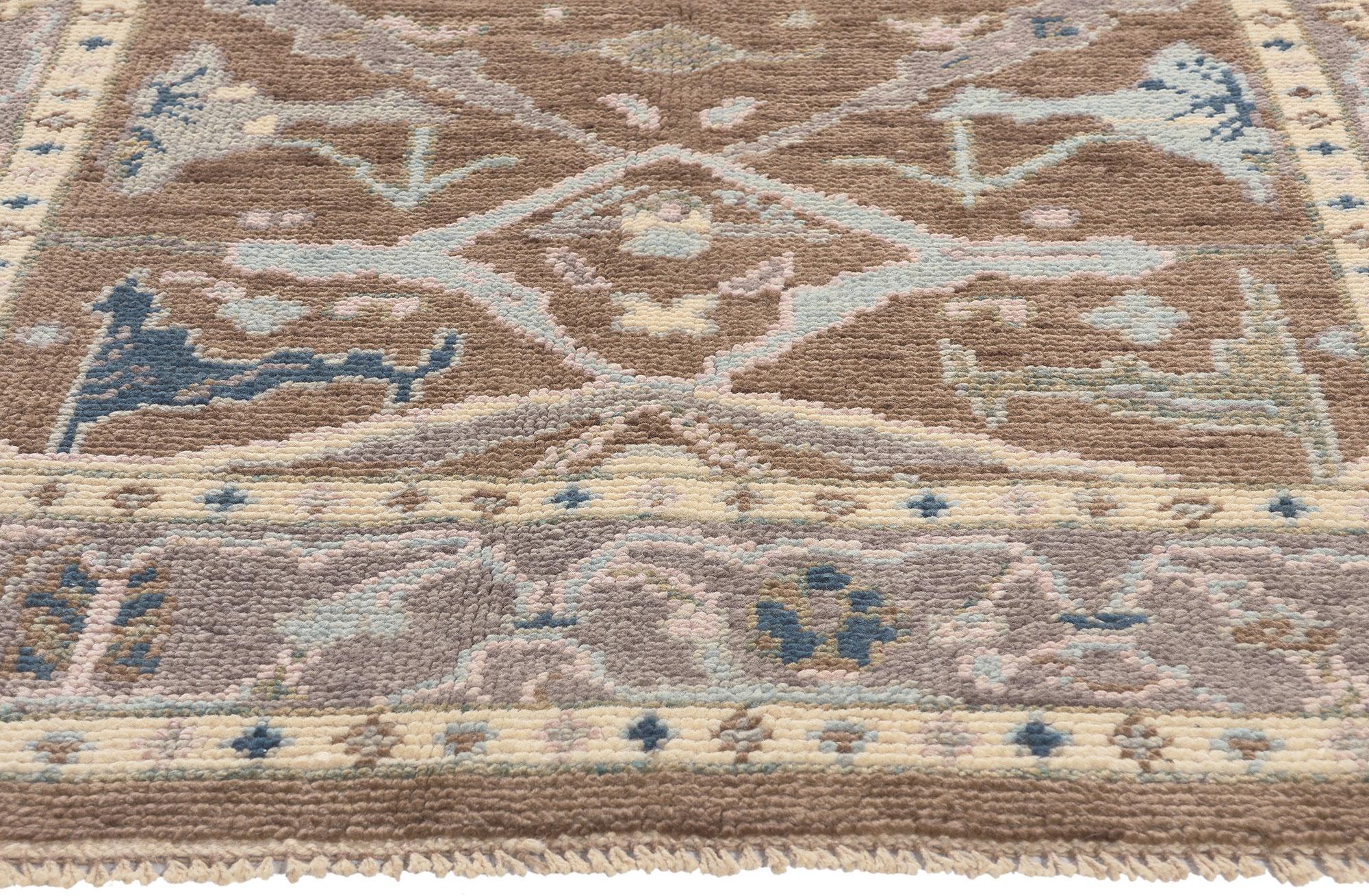 Hand-Knotted New Earth-Tone Modern Oushak Rug, Effortlessly Chic and Versatile For Sale