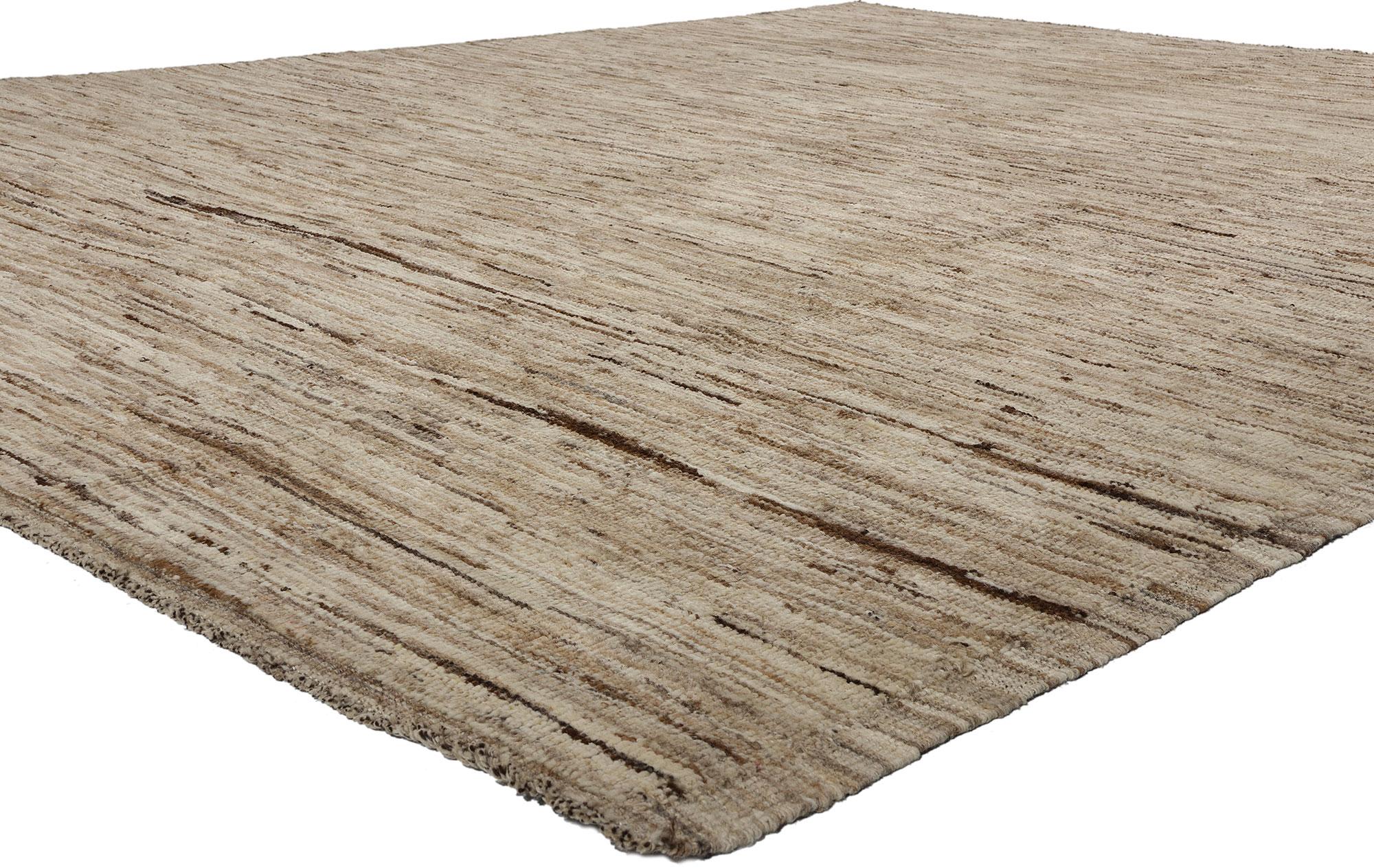81088 Organic Modern Earth-Tone Moroccan Rug, 09'05 x 11'11. Step into a realm of refined elegance with our meticulously hand knotted wool earth-tone Moroccan area rug, a masterpiece of artistry and skill that harmonizes the enduring charm of