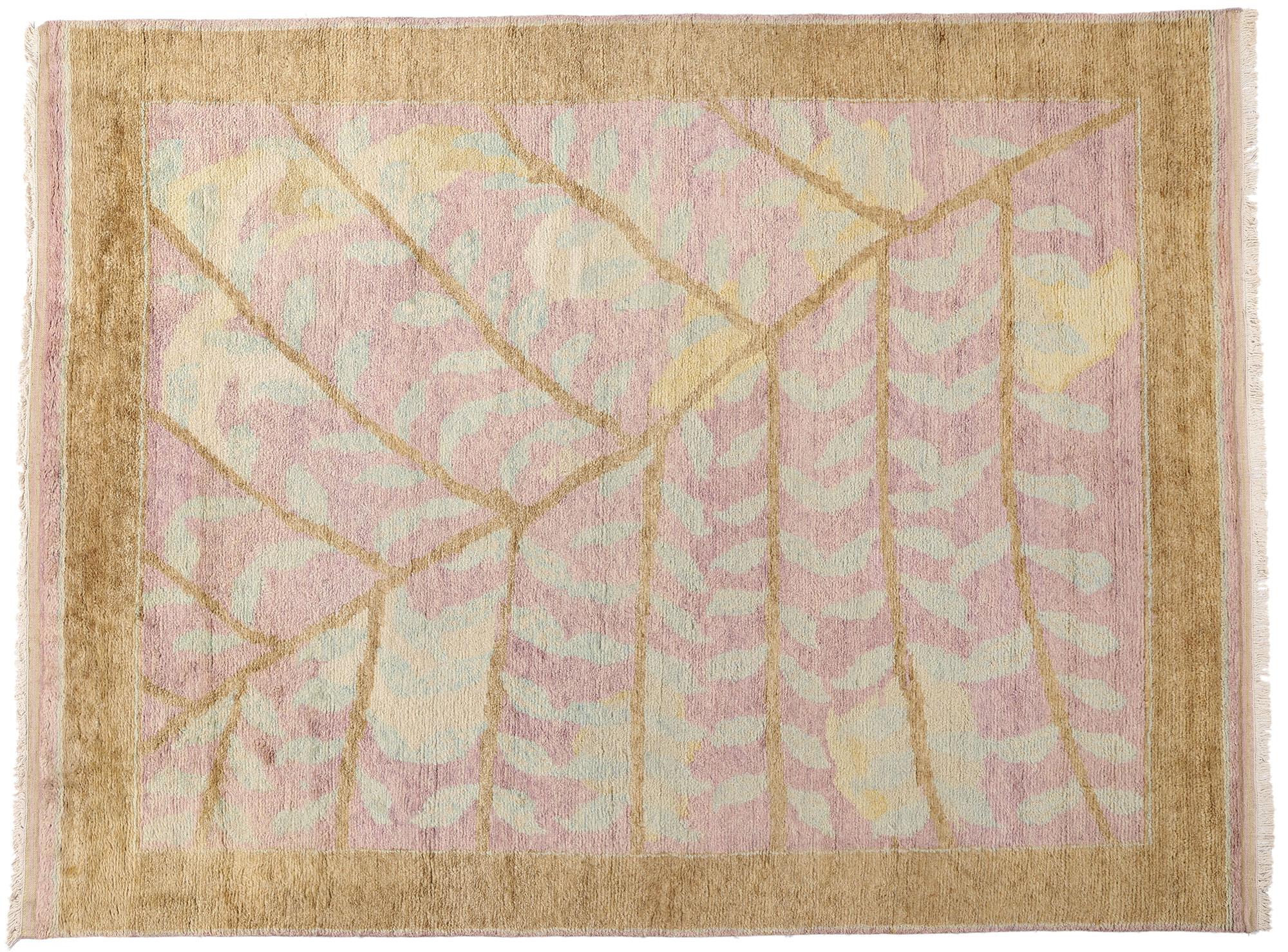 New Earth-Tone Pastel Biophilic Contemporary Moroccan Area Rug For Sale 3