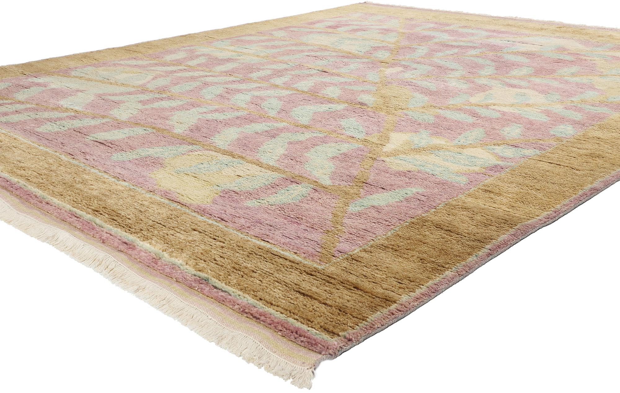 31278 Modern Biophilic Moroccan Rug, 09'04 x 11'07. Step into a haven of tranquility with this modern Biophilic Moroccan rug, where nature’s beauty is meticulously captured in each hand-knotted wool fiber. This exquisite piece features an allover