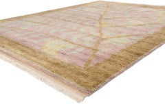 New Earth-Tone Pastel Biophilic Contemporary Moroccan Area Rug
