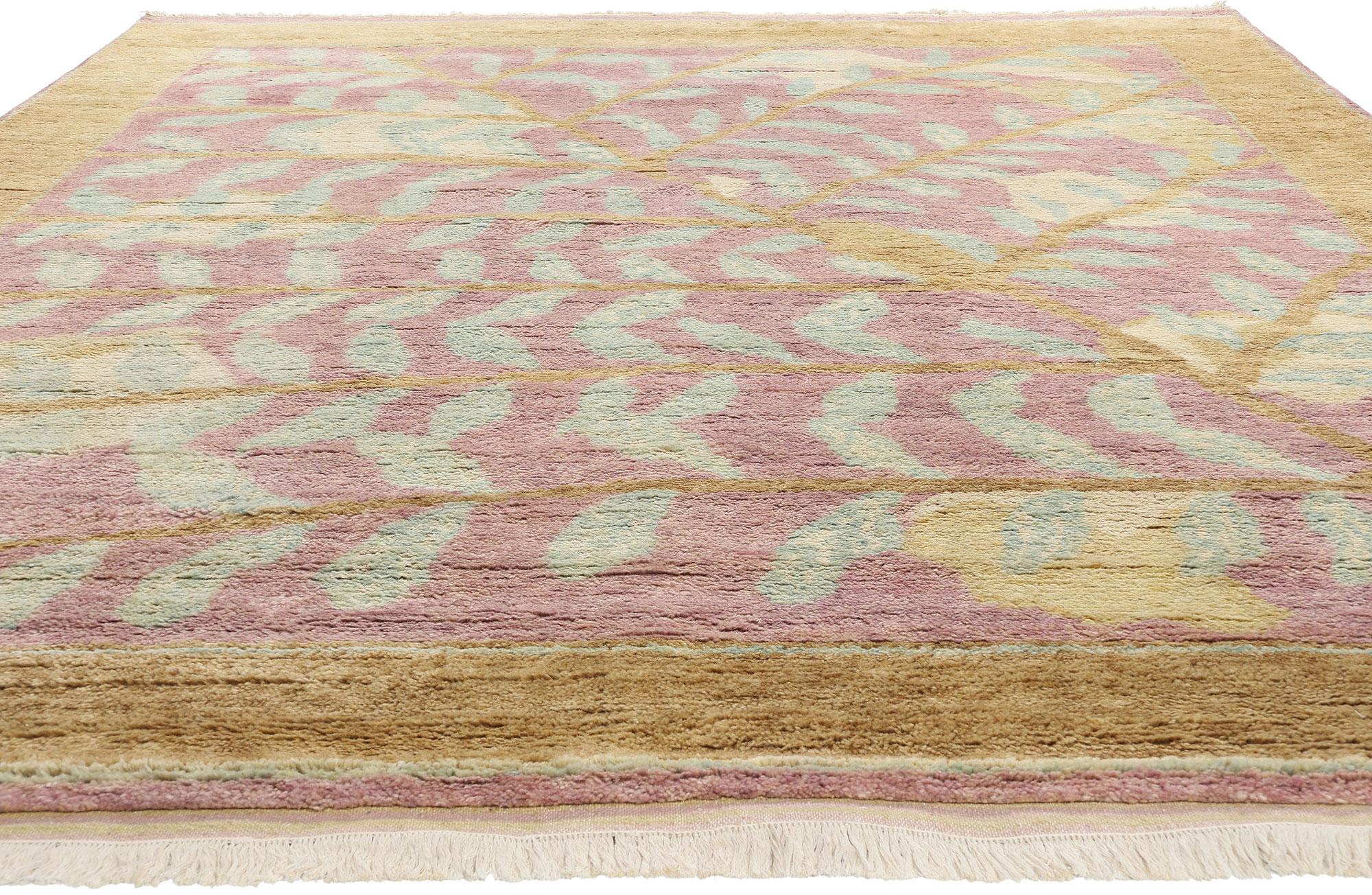 Bohemian New Earth-Tone Pastel Biophilic Contemporary Moroccan Rug For Sale