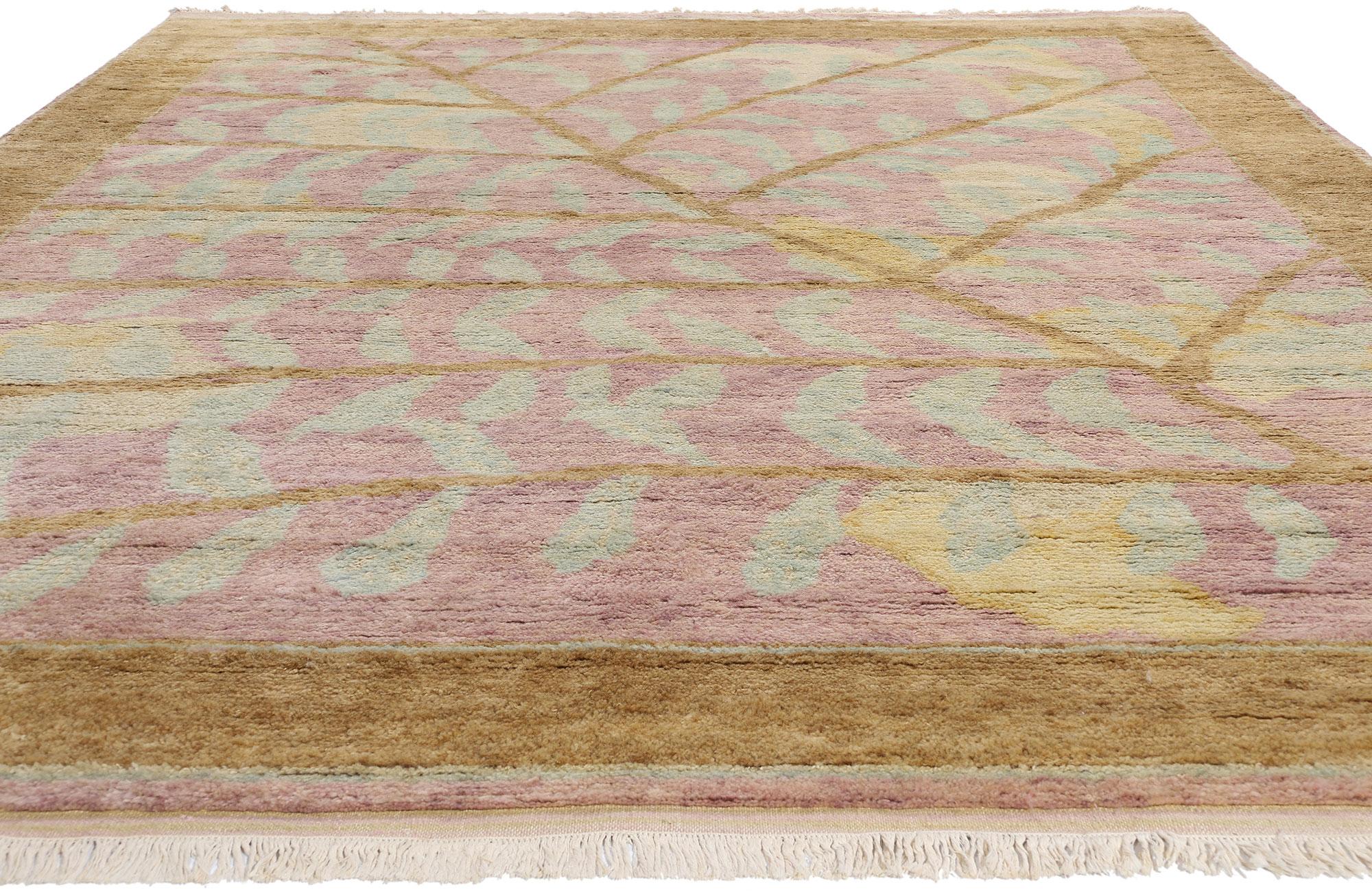 Bohemian New Earth-Tone Pastel Biophilic Contemporary Moroccan Area Rug For Sale