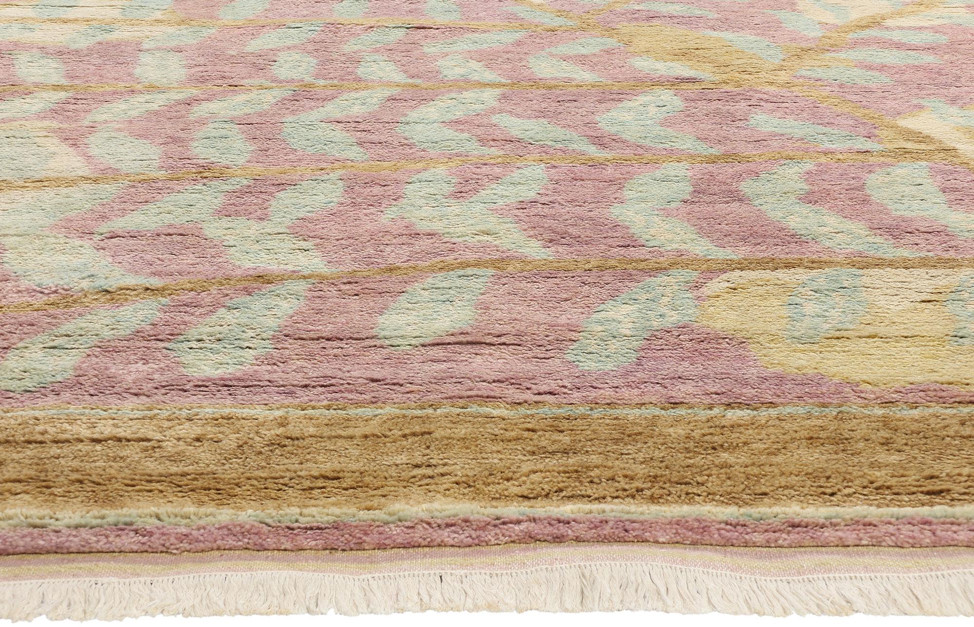 Indian New Earth-Tone Pastel Biophilic Contemporary Moroccan Rug For Sale