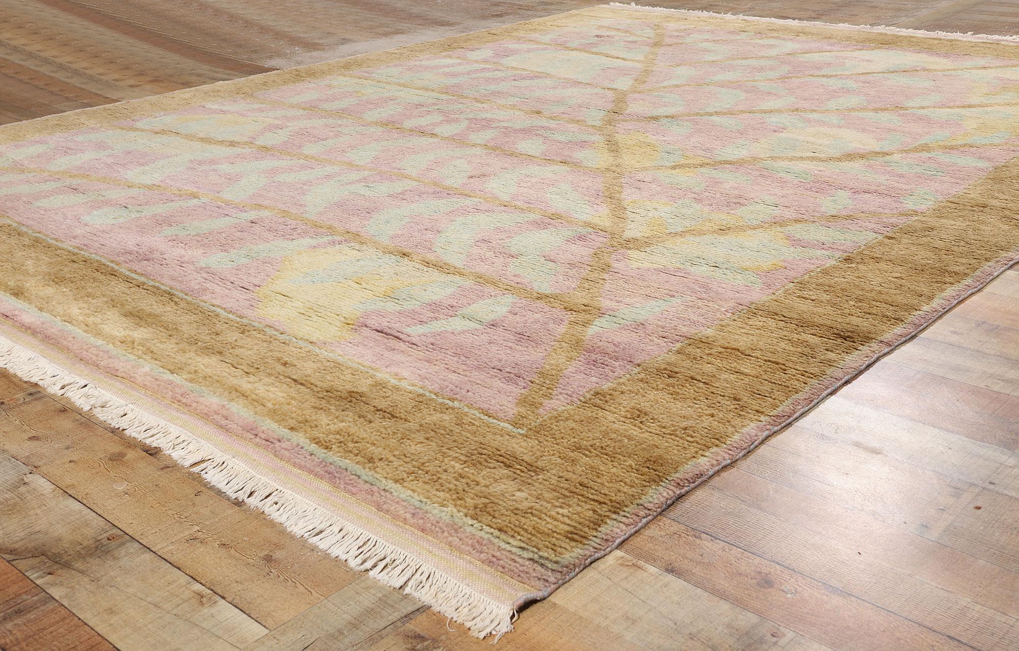 Wool New Earth-Tone Pastel Biophilic Contemporary Moroccan Area Rug For Sale