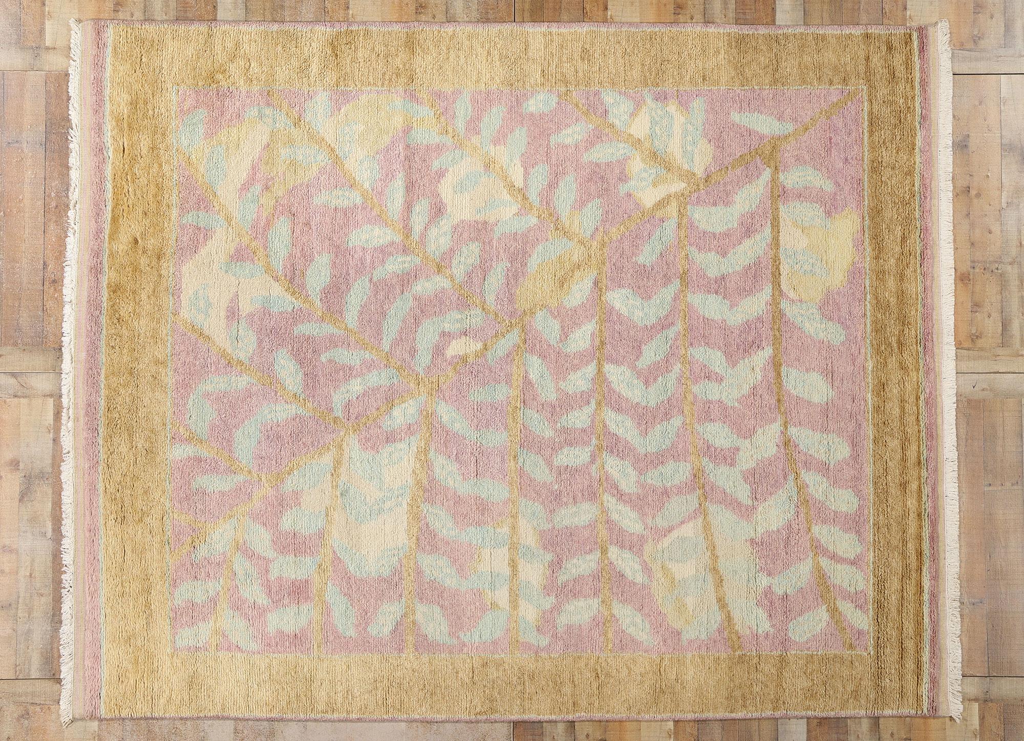 New Earth-Tone Pastel Biophilic Contemporary Moroccan Rug For Sale 2