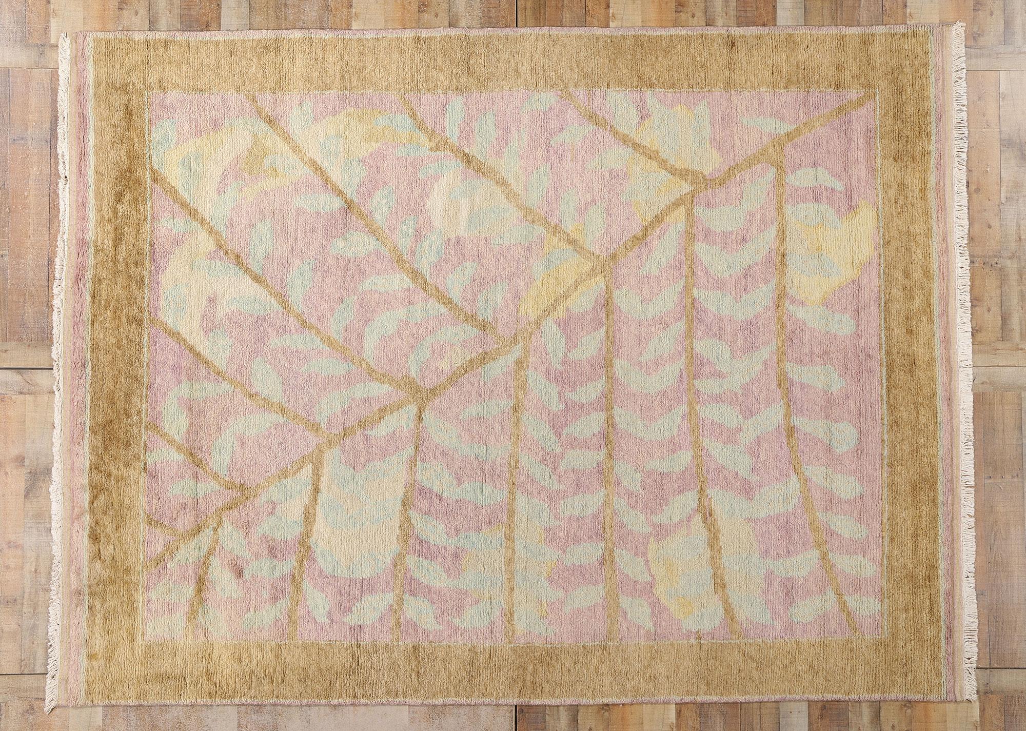 New Earth-Tone Pastel Biophilic Contemporary Moroccan Area Rug For Sale 2