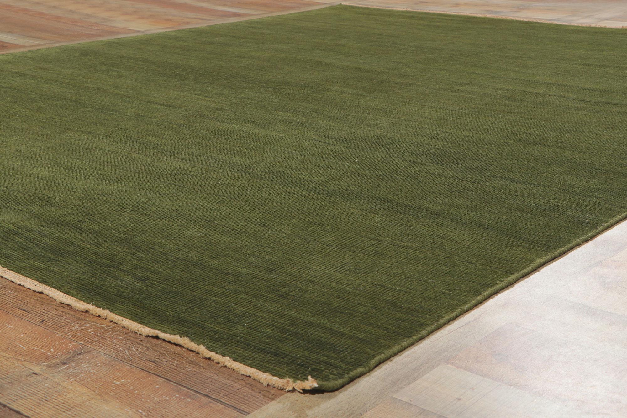 Wool New Moss-Olive Green Modern Rug with Biophilic Design Style For Sale