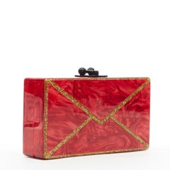new EDIE PARKER Jean red gold glitter envelope rectangular box clutch bag