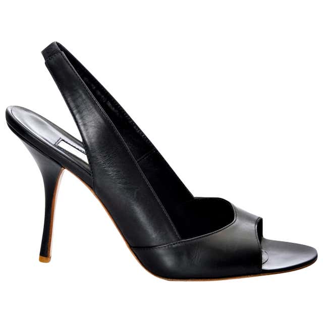 New Edmundo Castillo Black Leather Sling Heels For Sale at 1stDibs